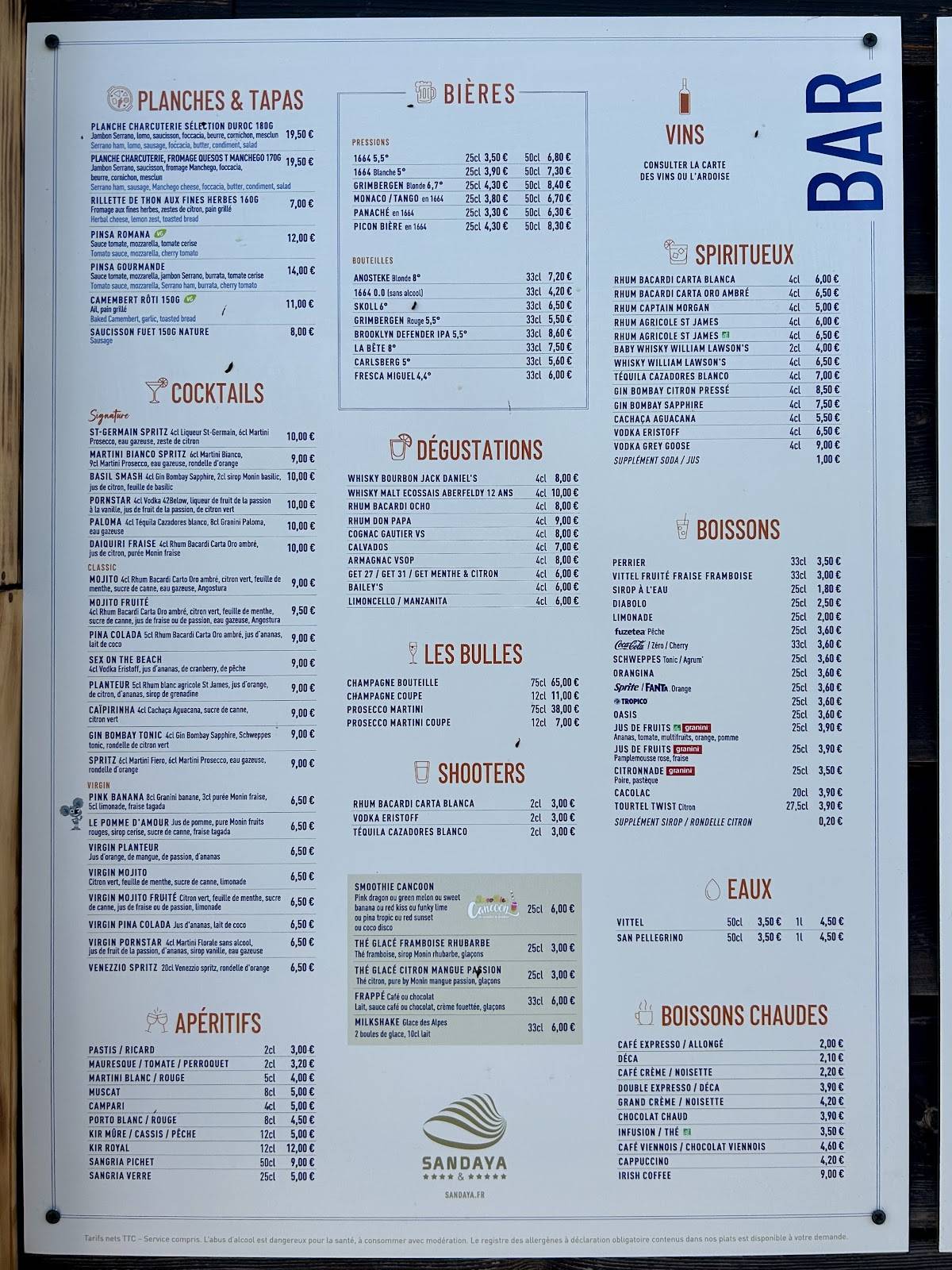 Menu de Aloha Rooftop Bar