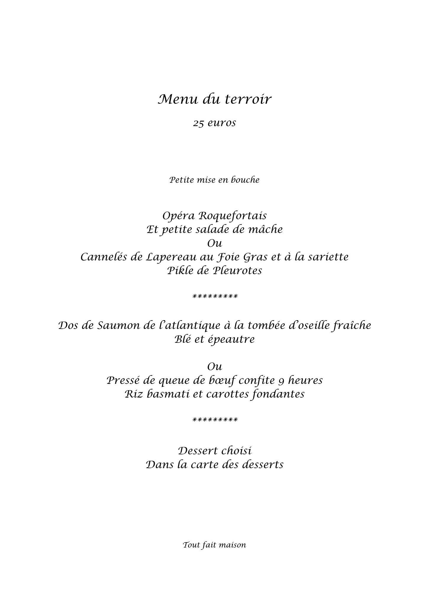 Menu de Auberge Le Rascalat