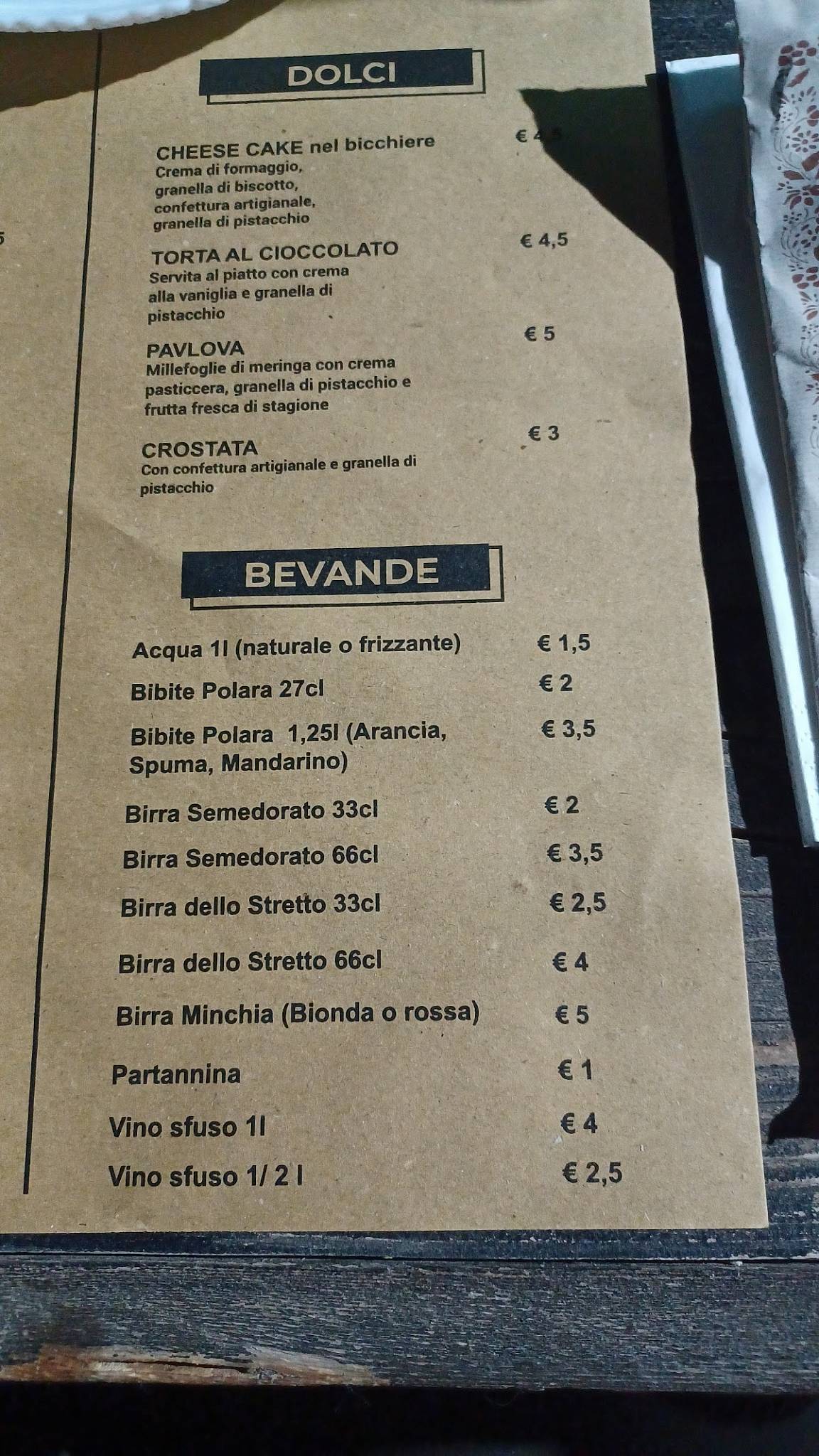 Menu di Forno Santa Rita. Prenotazione obbligatoria 