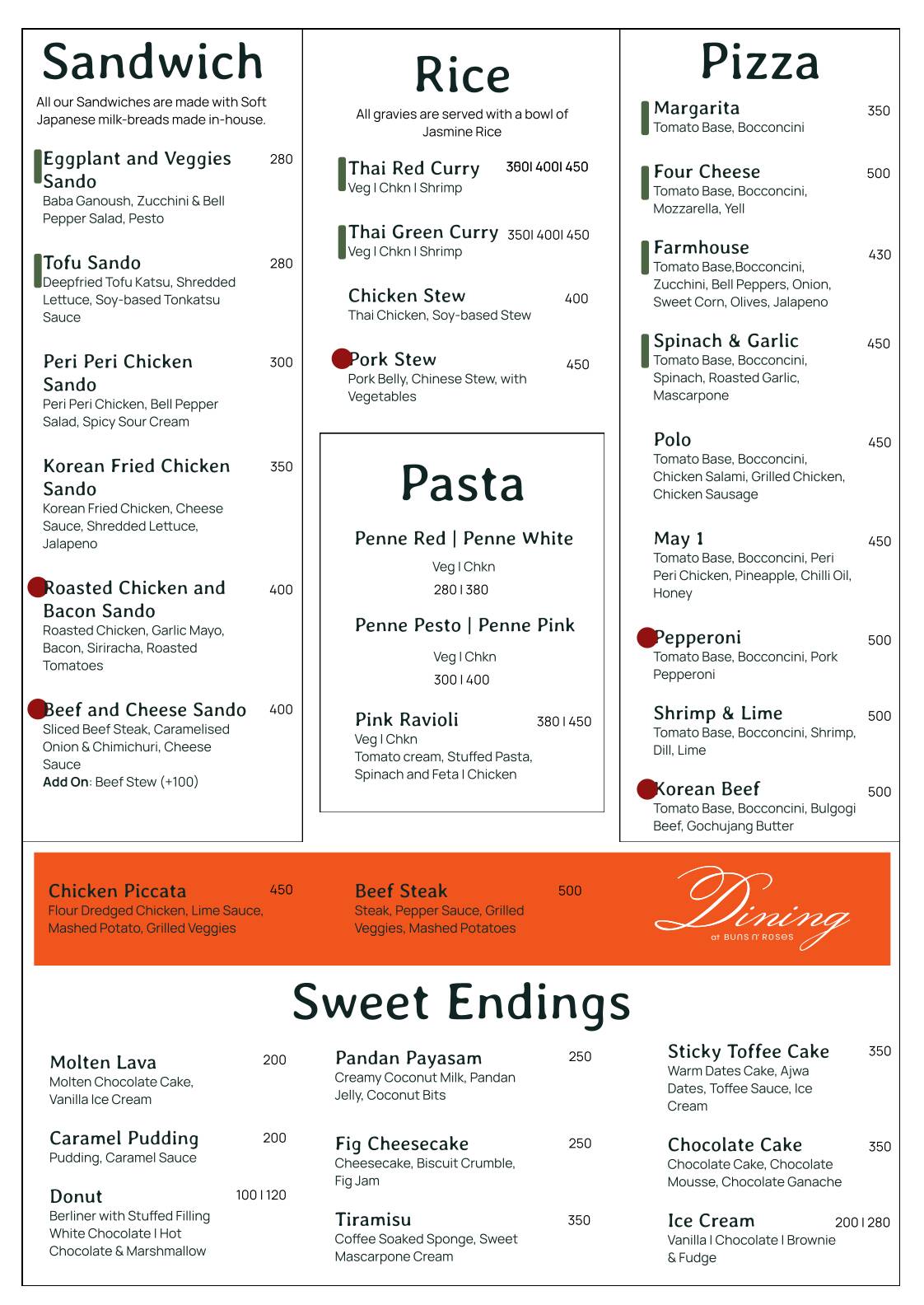 Buns n Roses menu