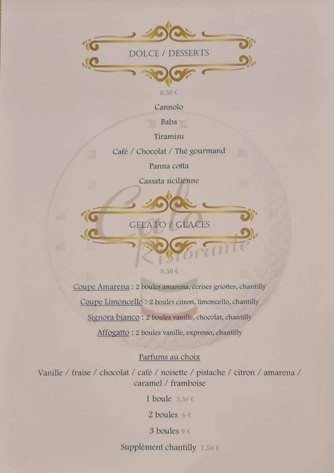 Menu de CALO RISTORANTE