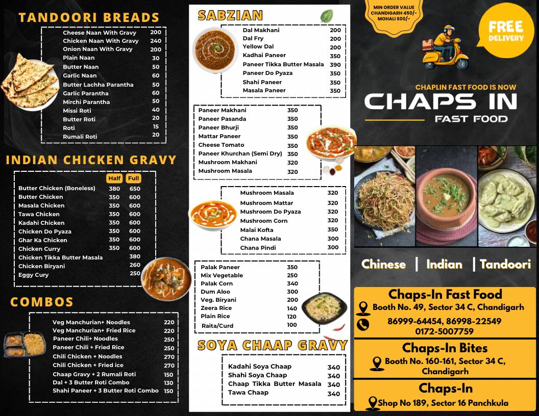 Chaps-In Fast Food menu