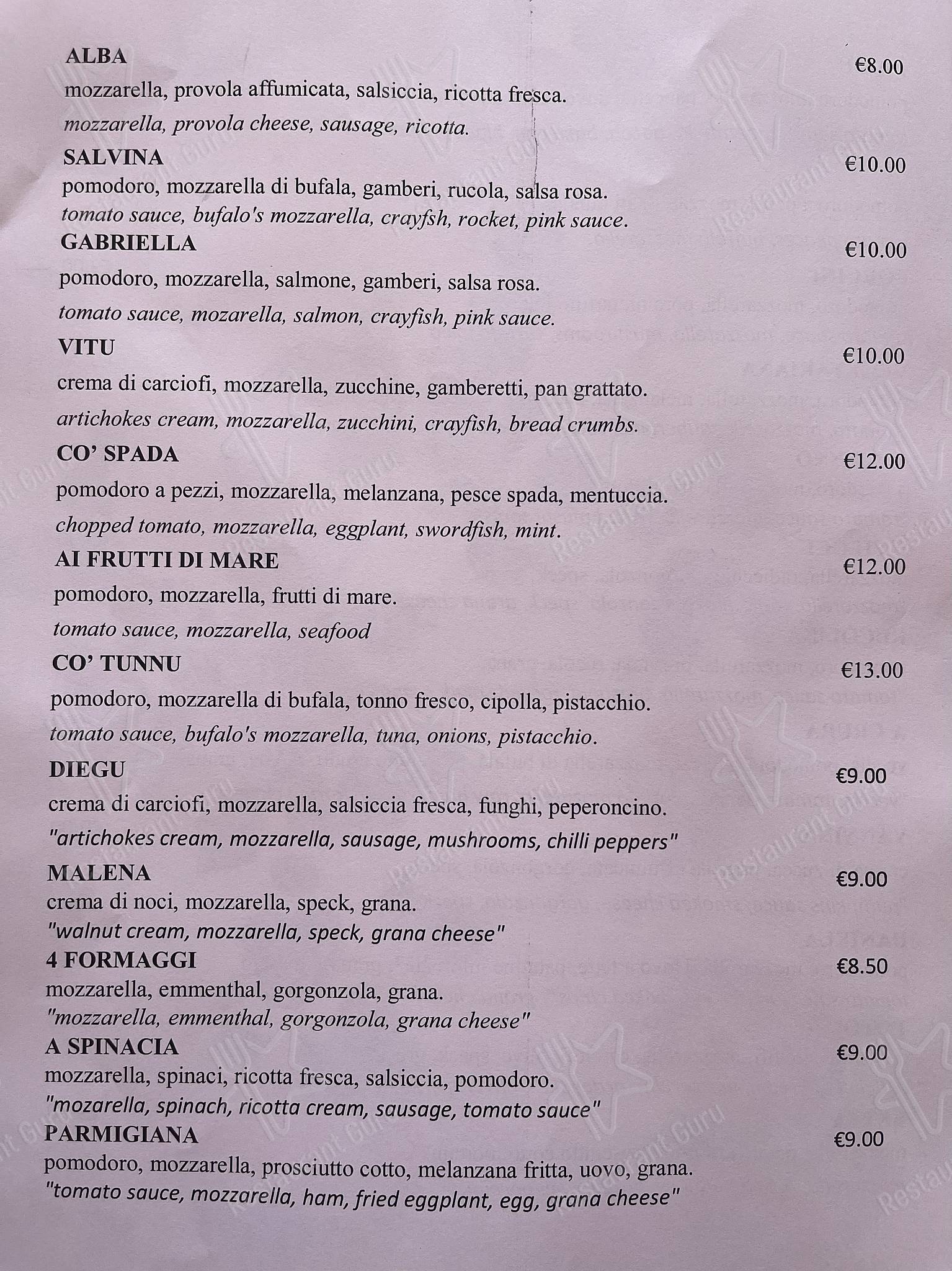 Menu per Archi Ri Ronna Pippa pizzeria