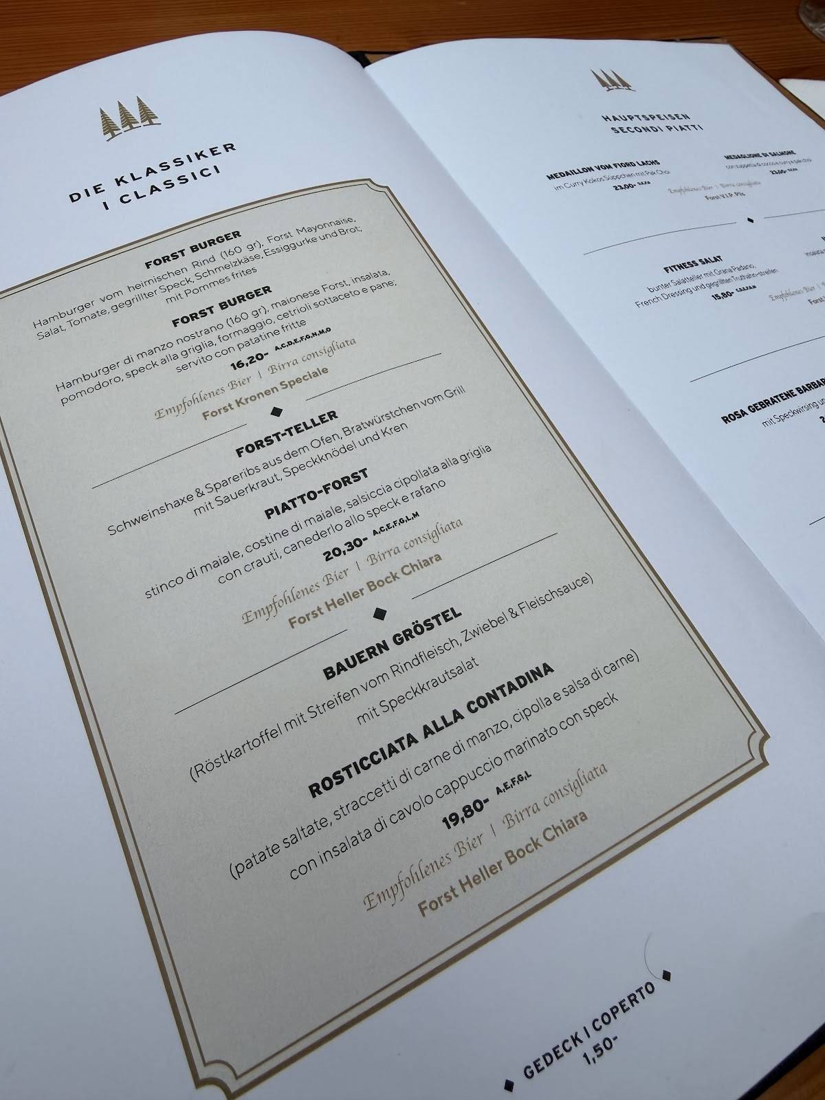 Menu di Forsterbräu Merano 