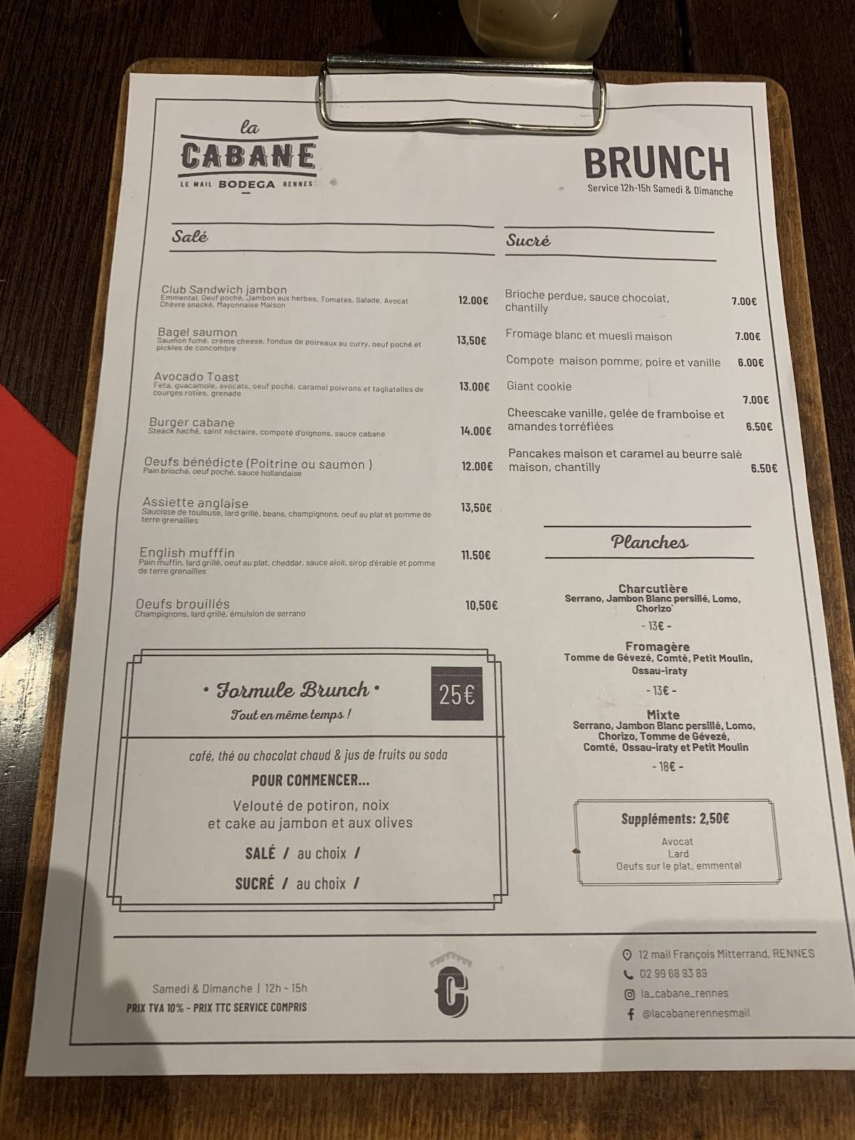 Menu de La Cabane