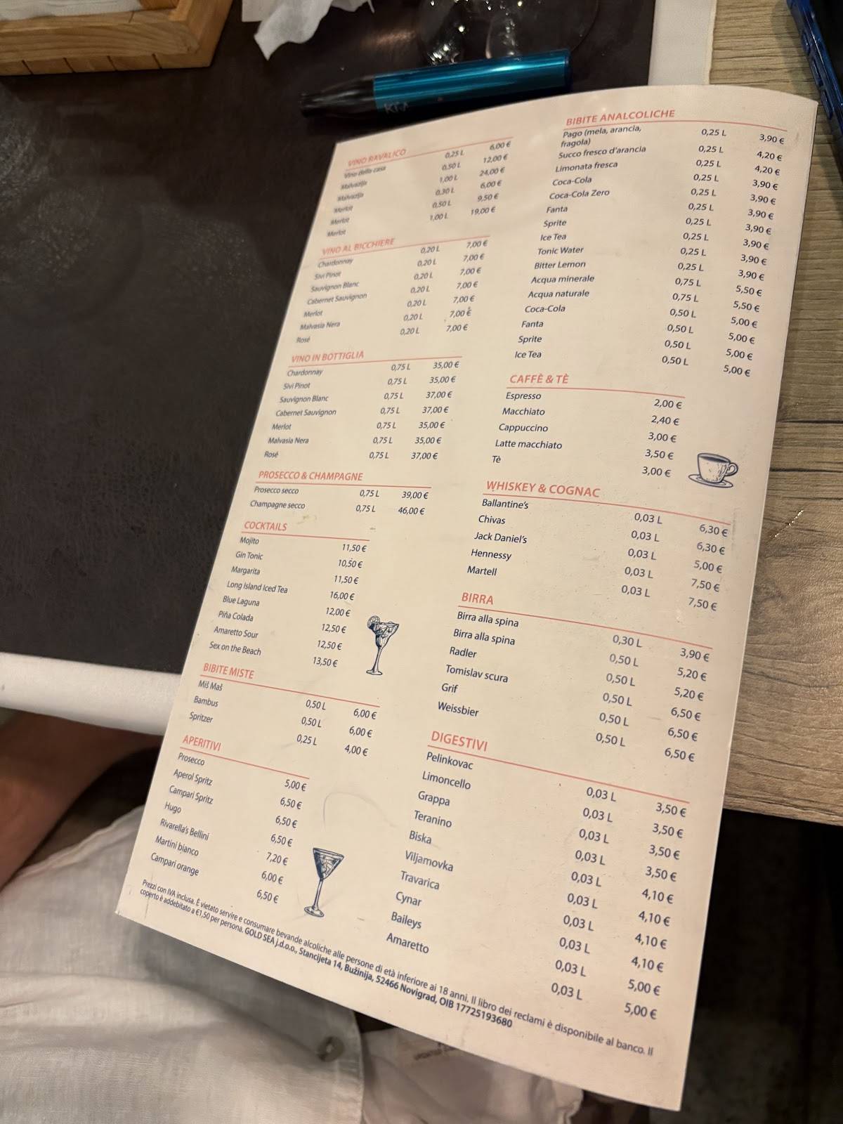 Menu di La Rivarella 