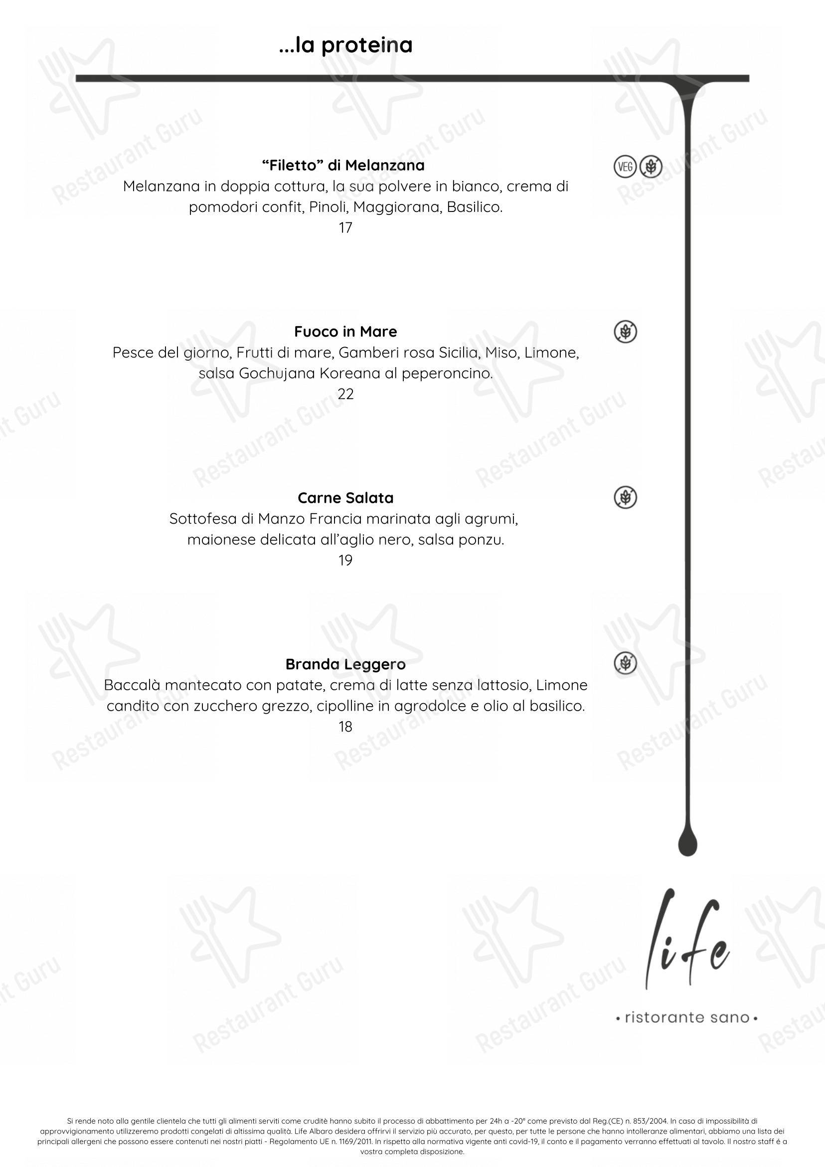 Menu per Life Ristorante Sano in Genova