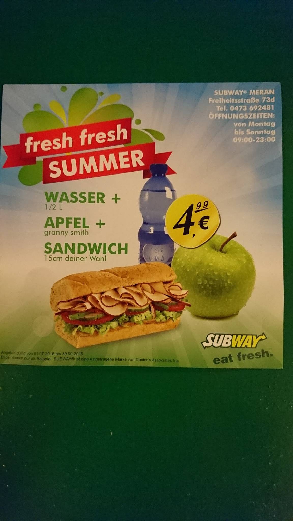 Menu di Subway Meran 