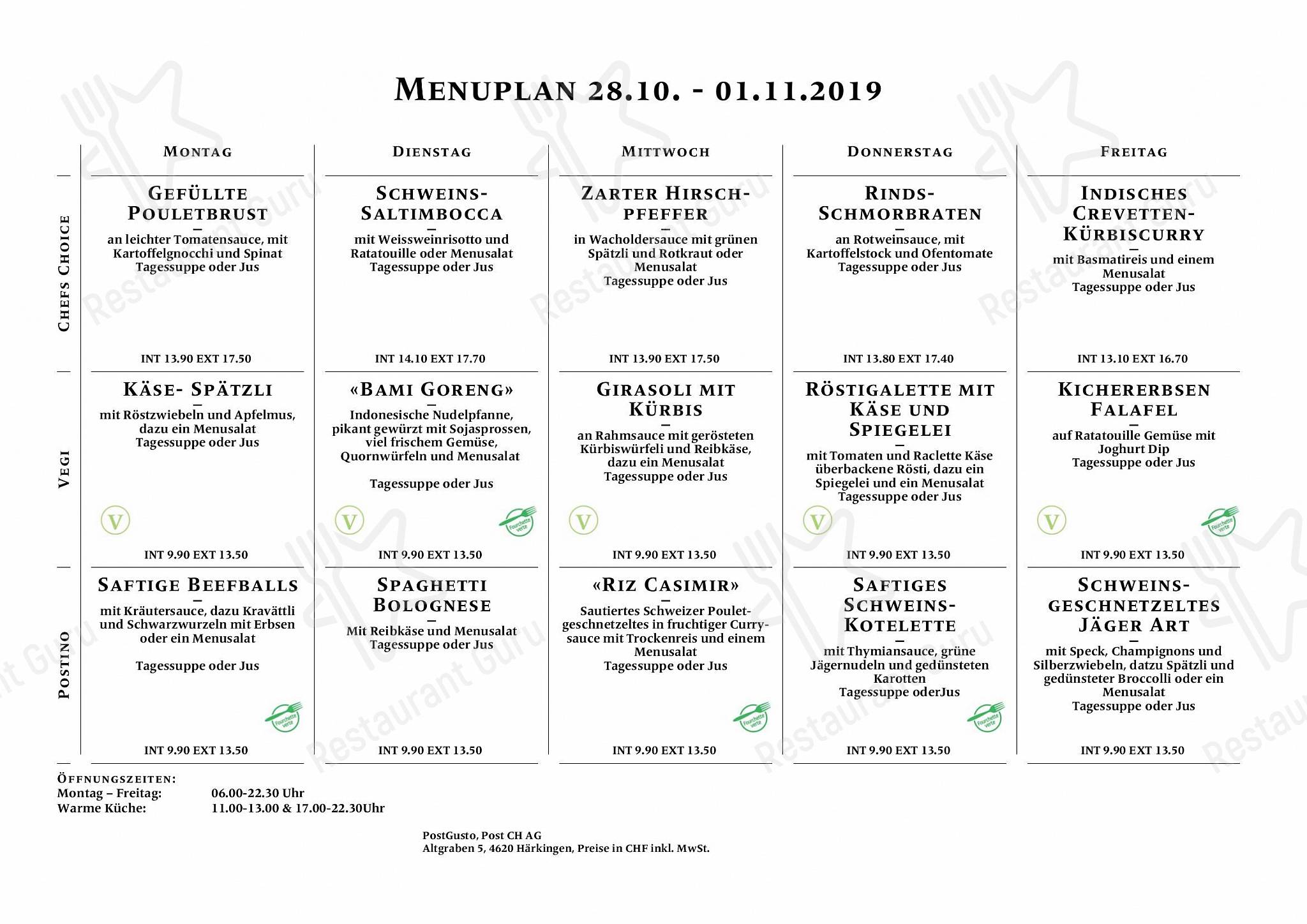 Bar menu per PostGusto in Härkingen