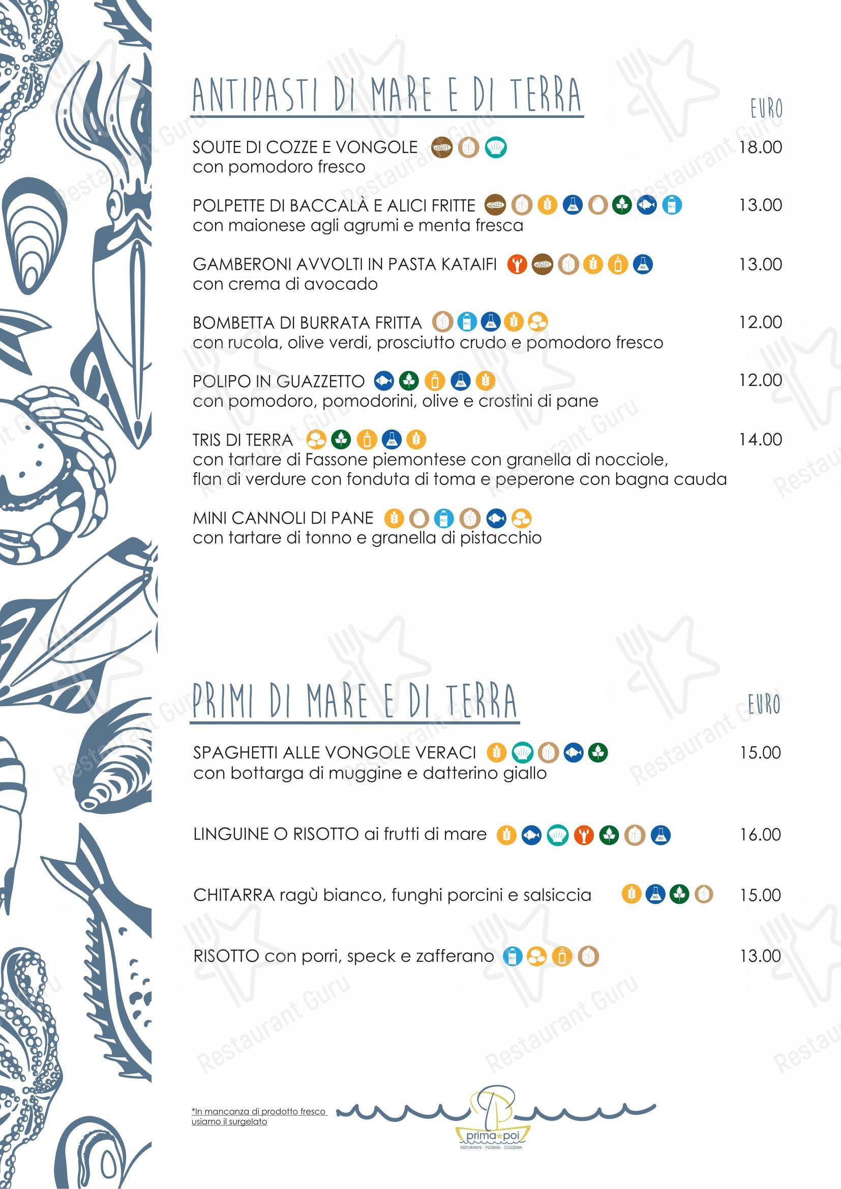 Prima e Poi Ristorante in Moncalieri - 菜单