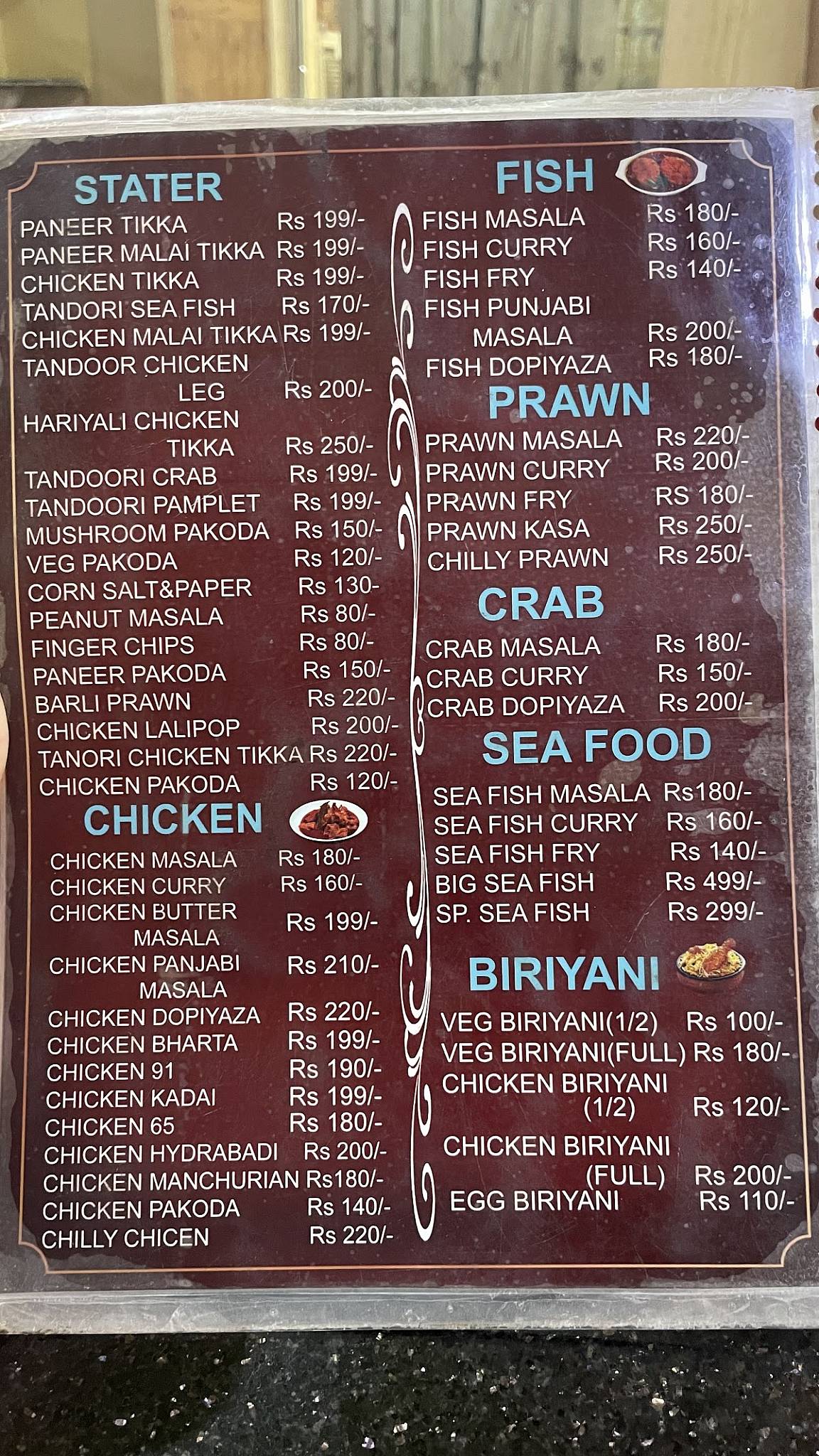 Rasoi Restaurant menu