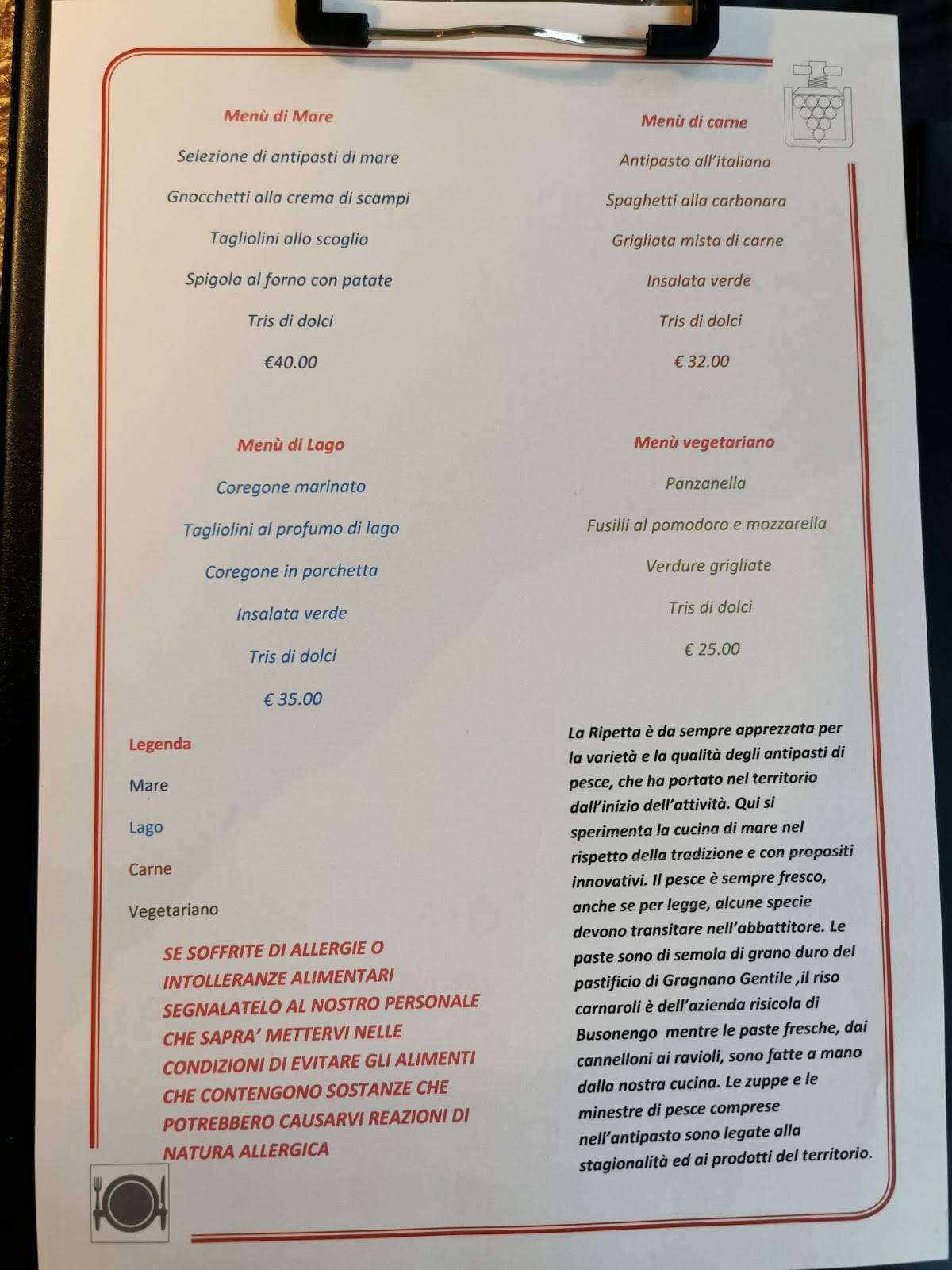 Menu di Ristorante La Ripetta 