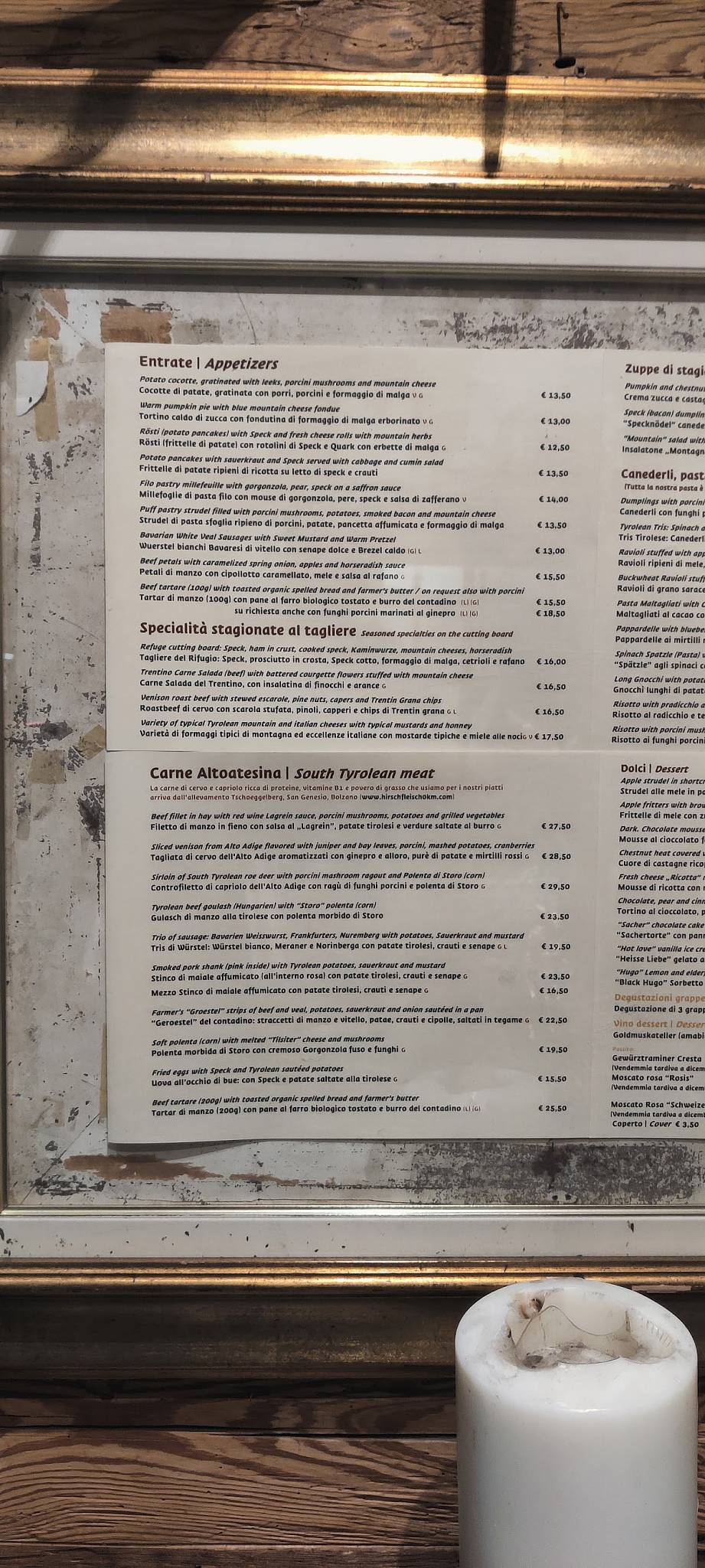 Menu di Ristorante Rifugio, Milano 