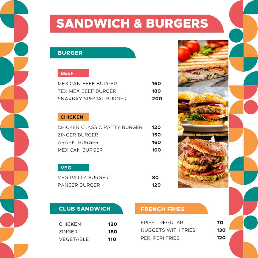 SNAXBAY RESTOCAFE menu