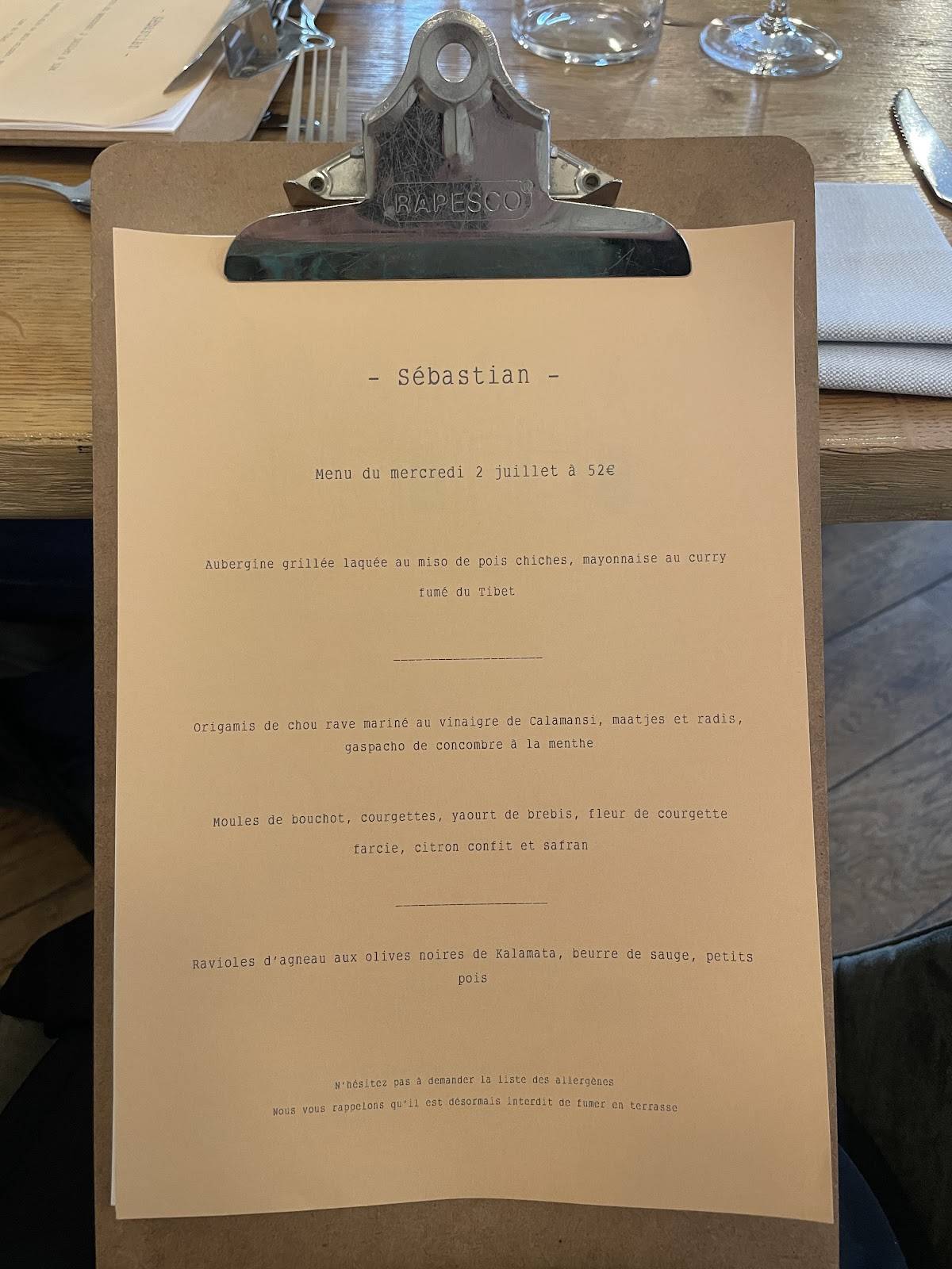Menu de Sébastian