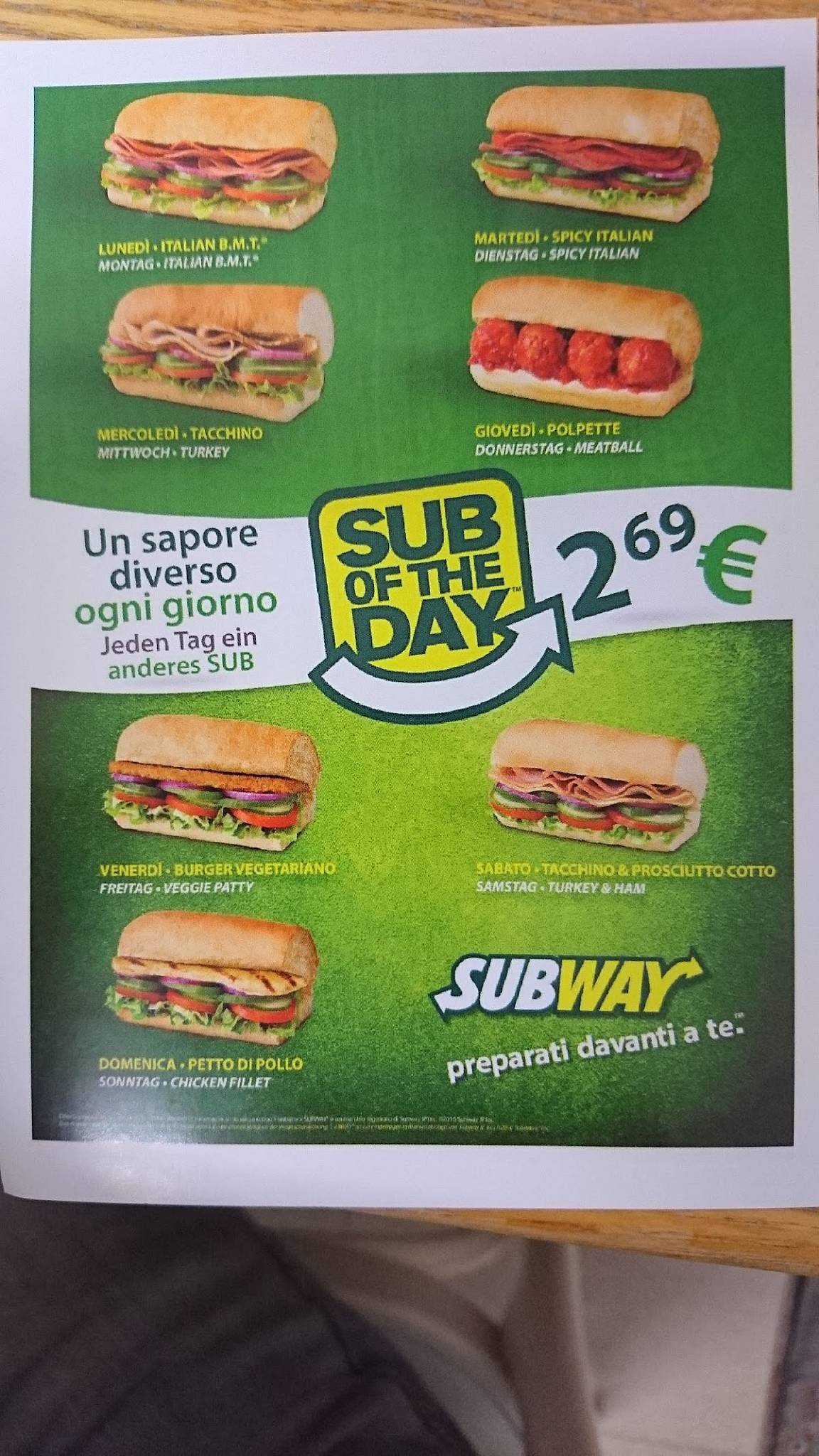 Menu di Subway Meran 