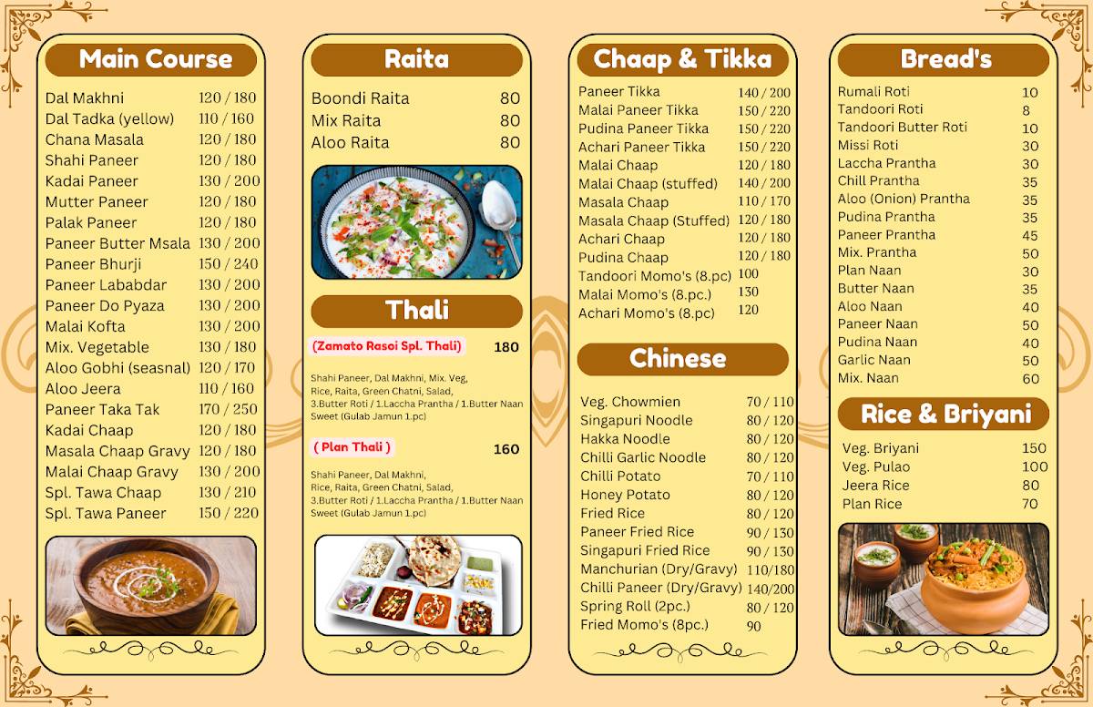 Zamato Rasoi menu