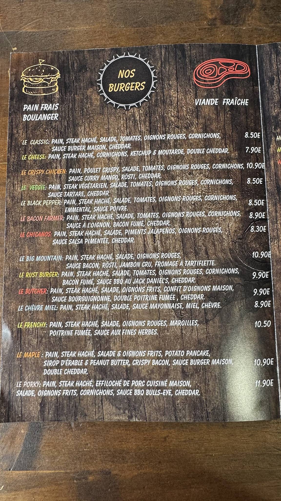 Menu de AU RUST ( Raimbeaucourt )
