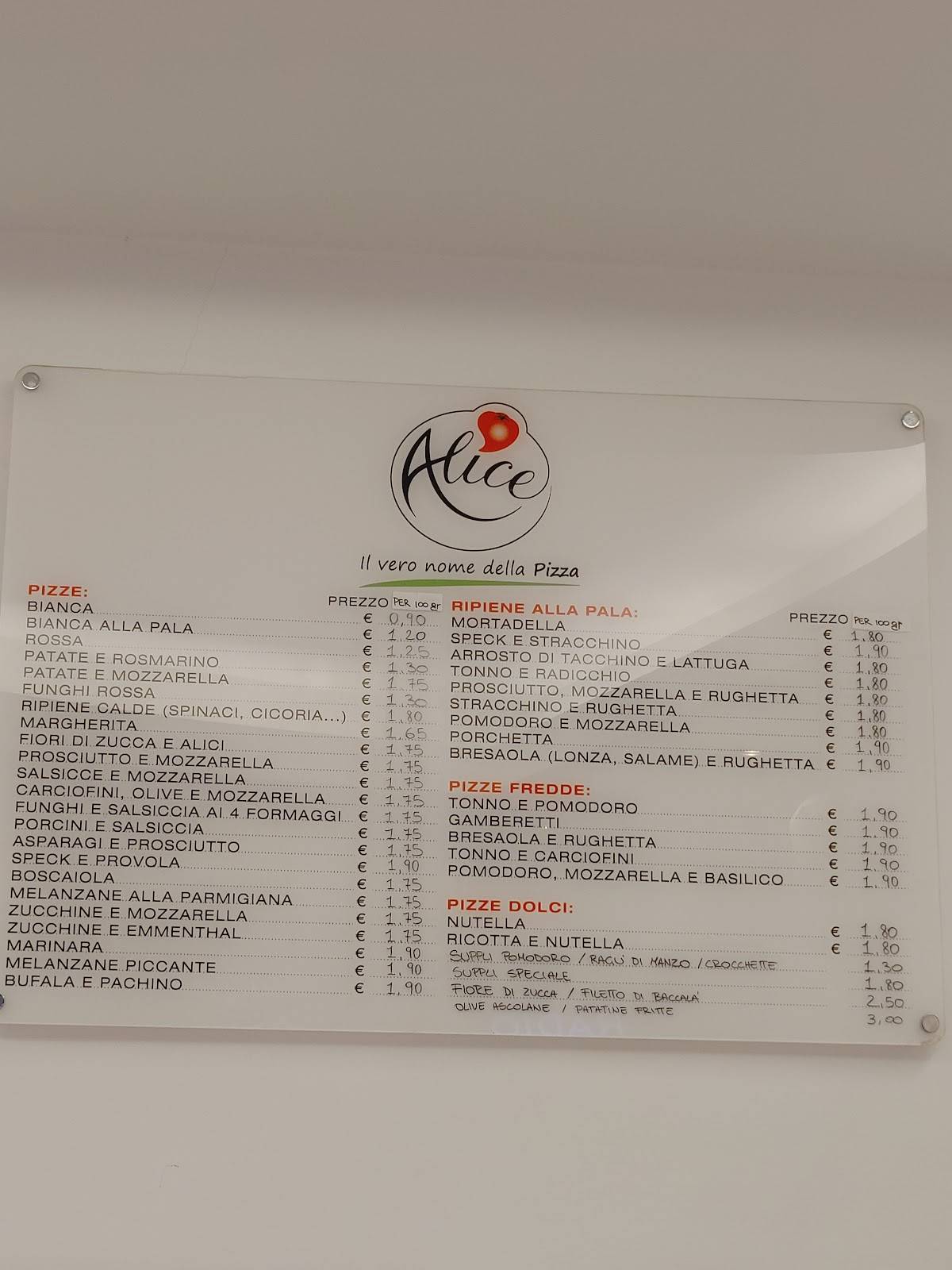 Menu di Alice Pizza 