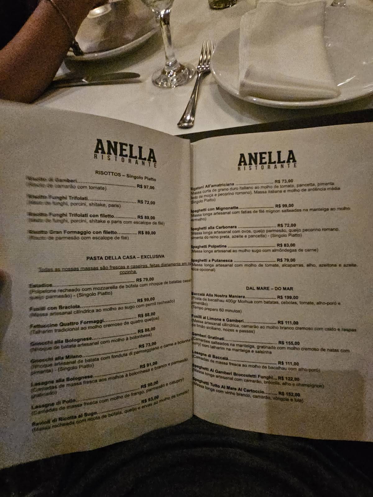 Anella Ristorante cardápio