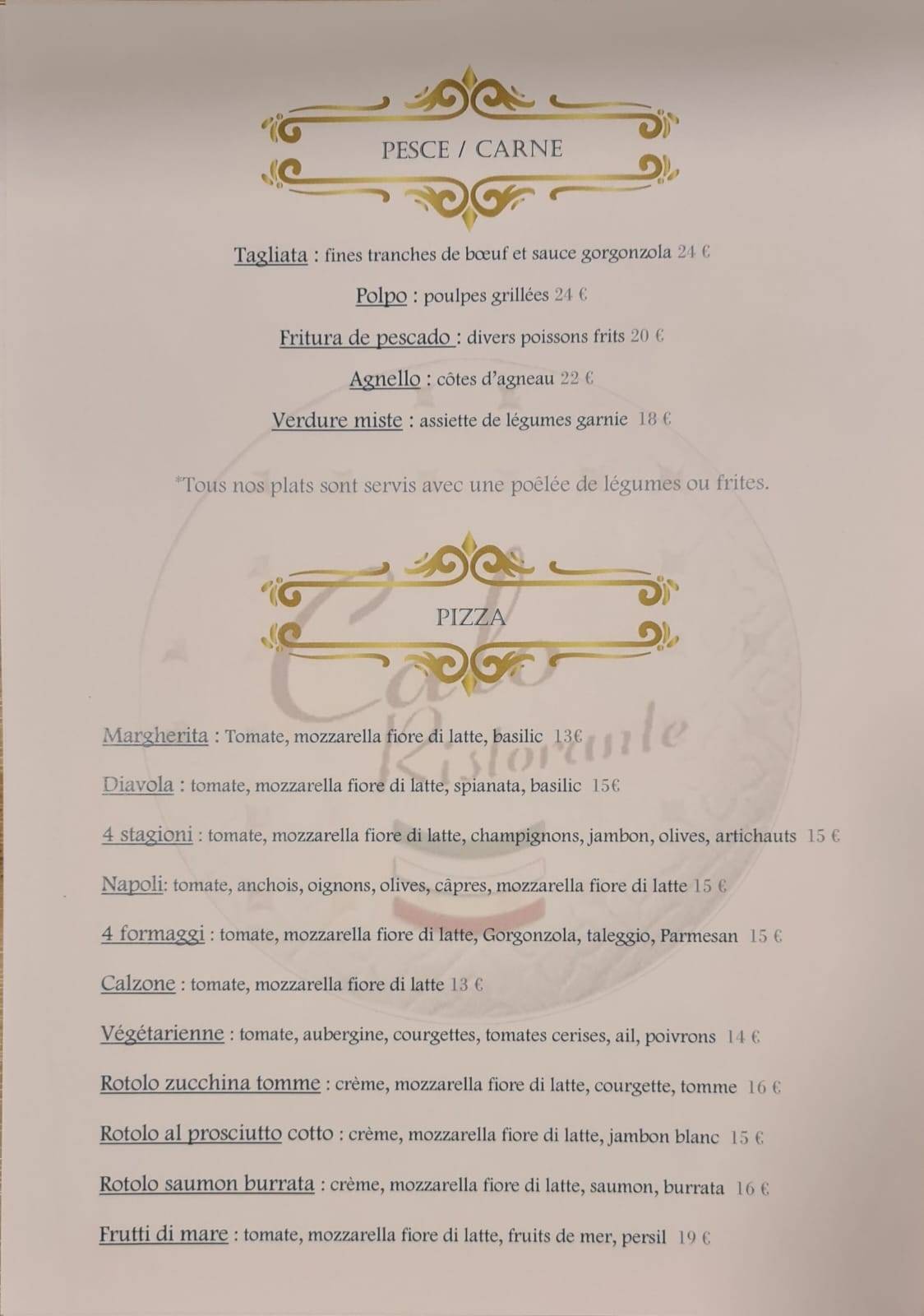Menu de CALO RISTORANTE