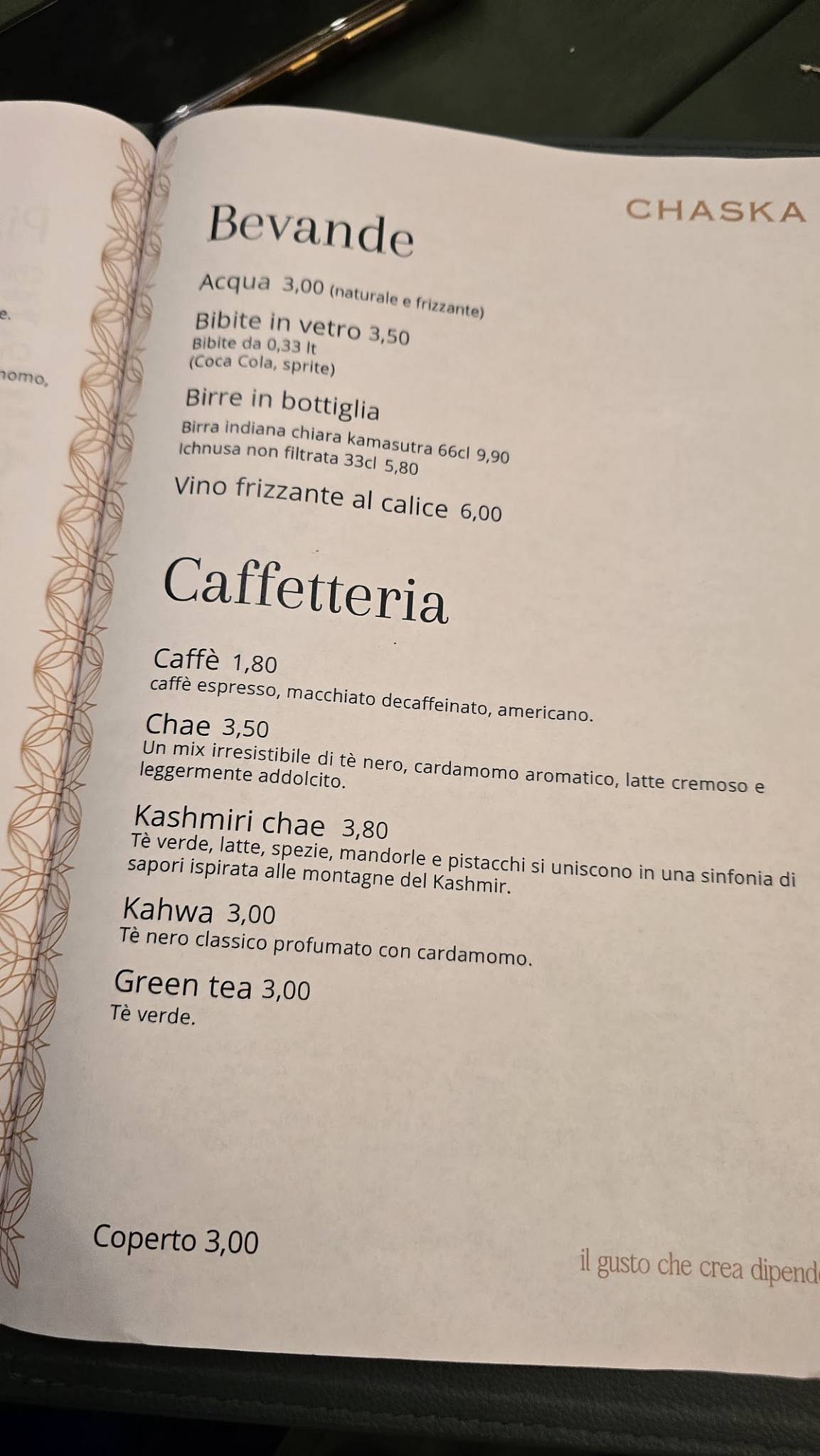 Menu di Chaska Ristorante 