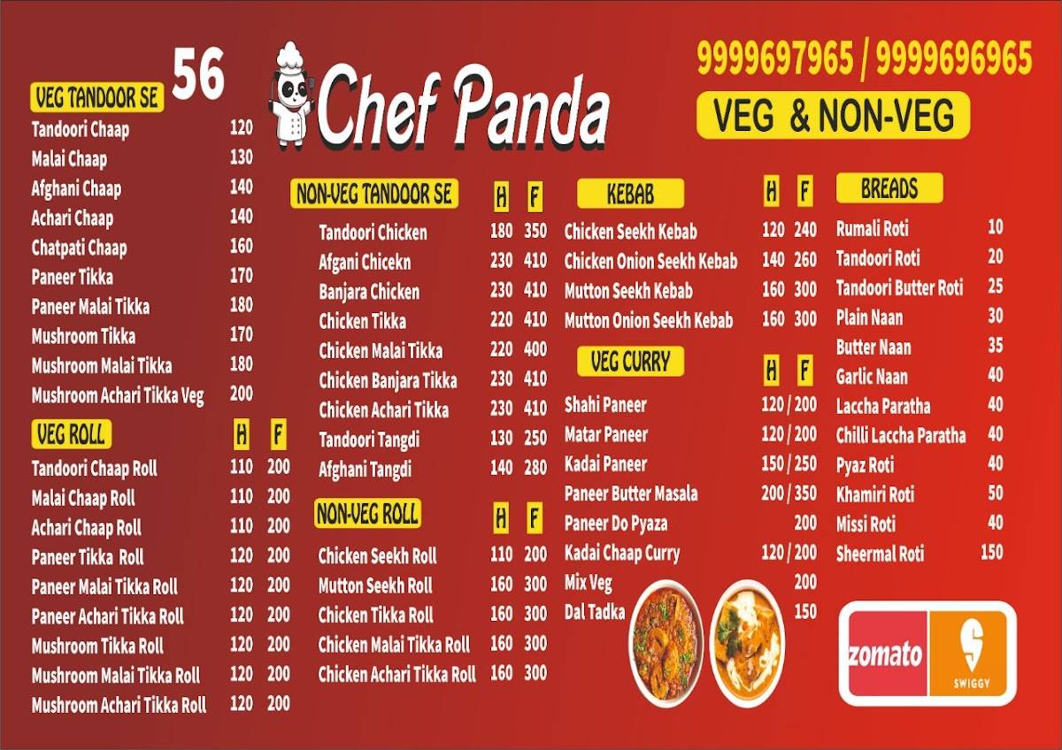 Chef Panda menu