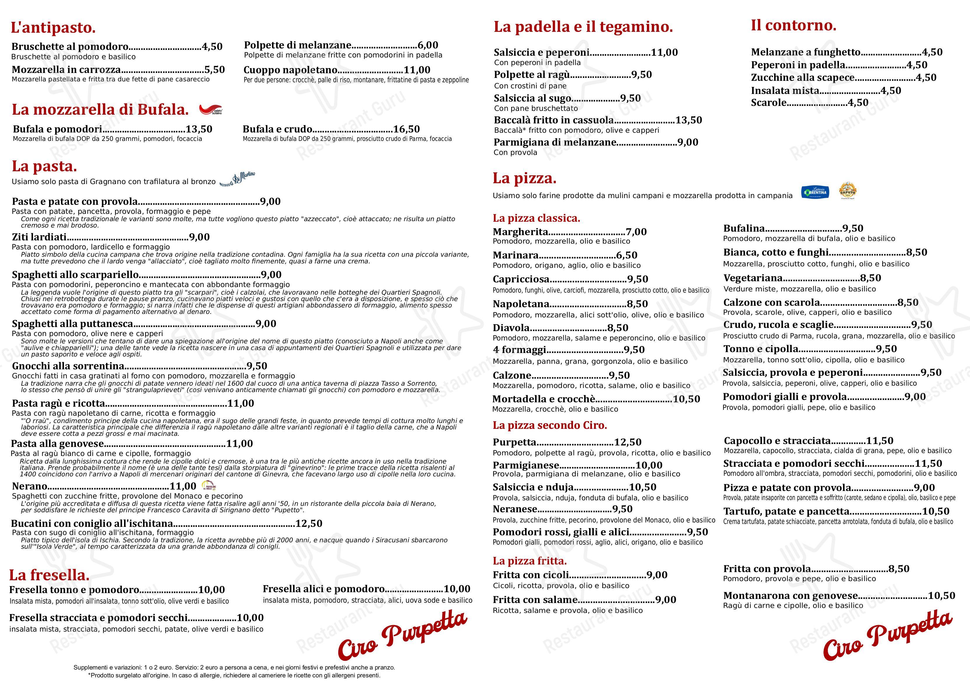 Guarda il menu di Ciro Purpetta - Roma Via Goito