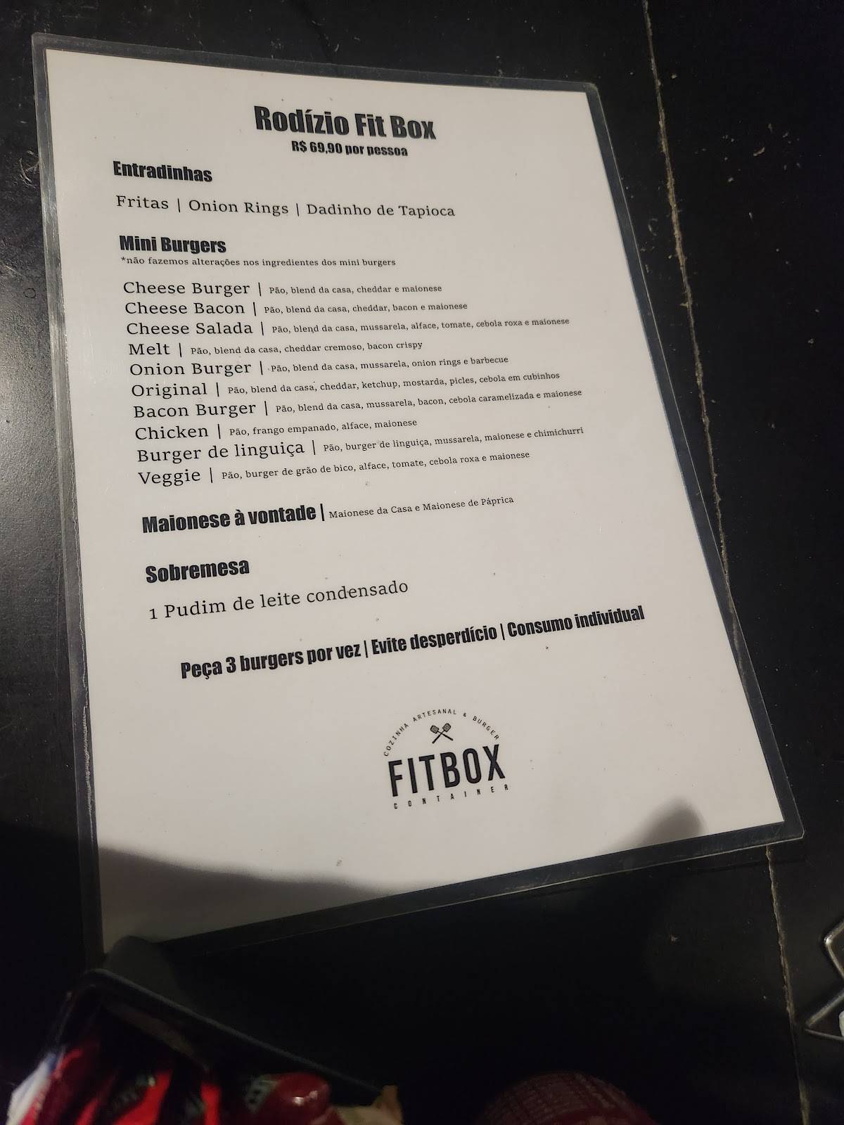 Fit Box Container cardápio
