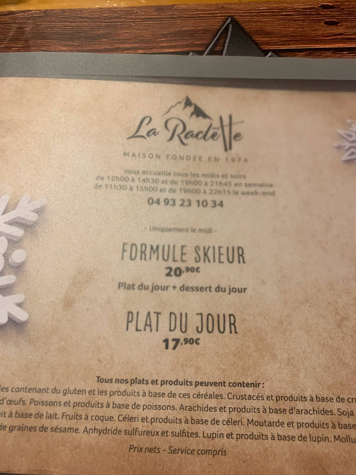 Menu de La Raclette
