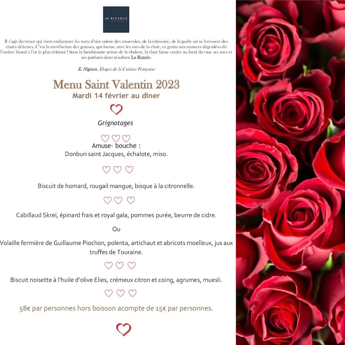 Menu de La Rissole