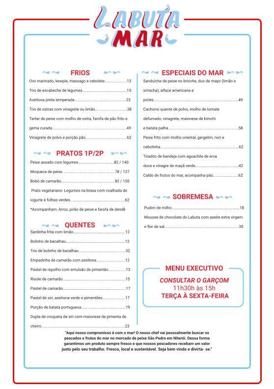 Labuta Mar cardápio