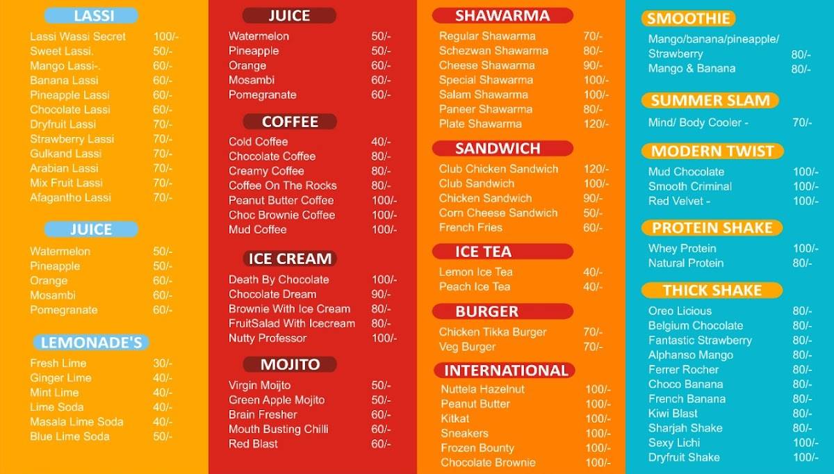 Lassi Wassi Bavdhan menu