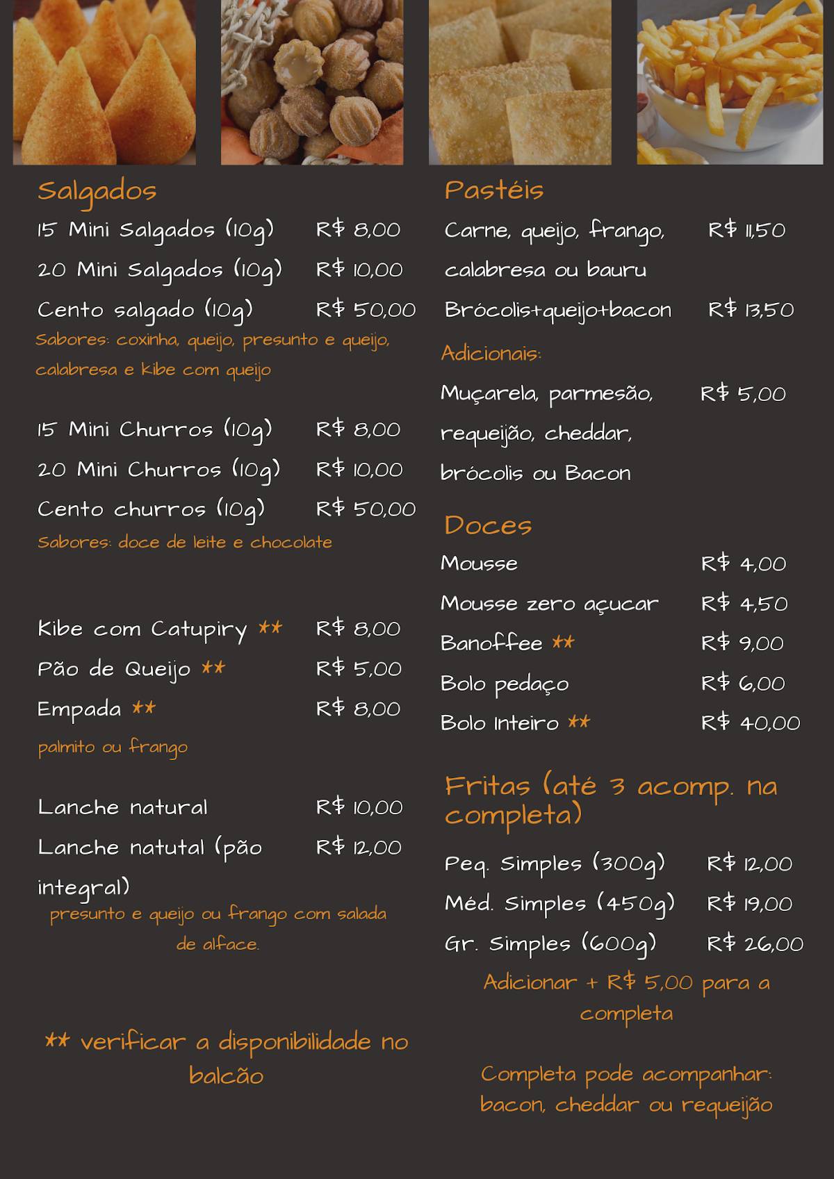 Mini Kitut's cardápio