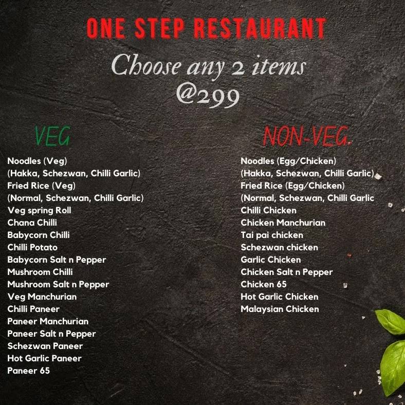 One Step Restaurant menu