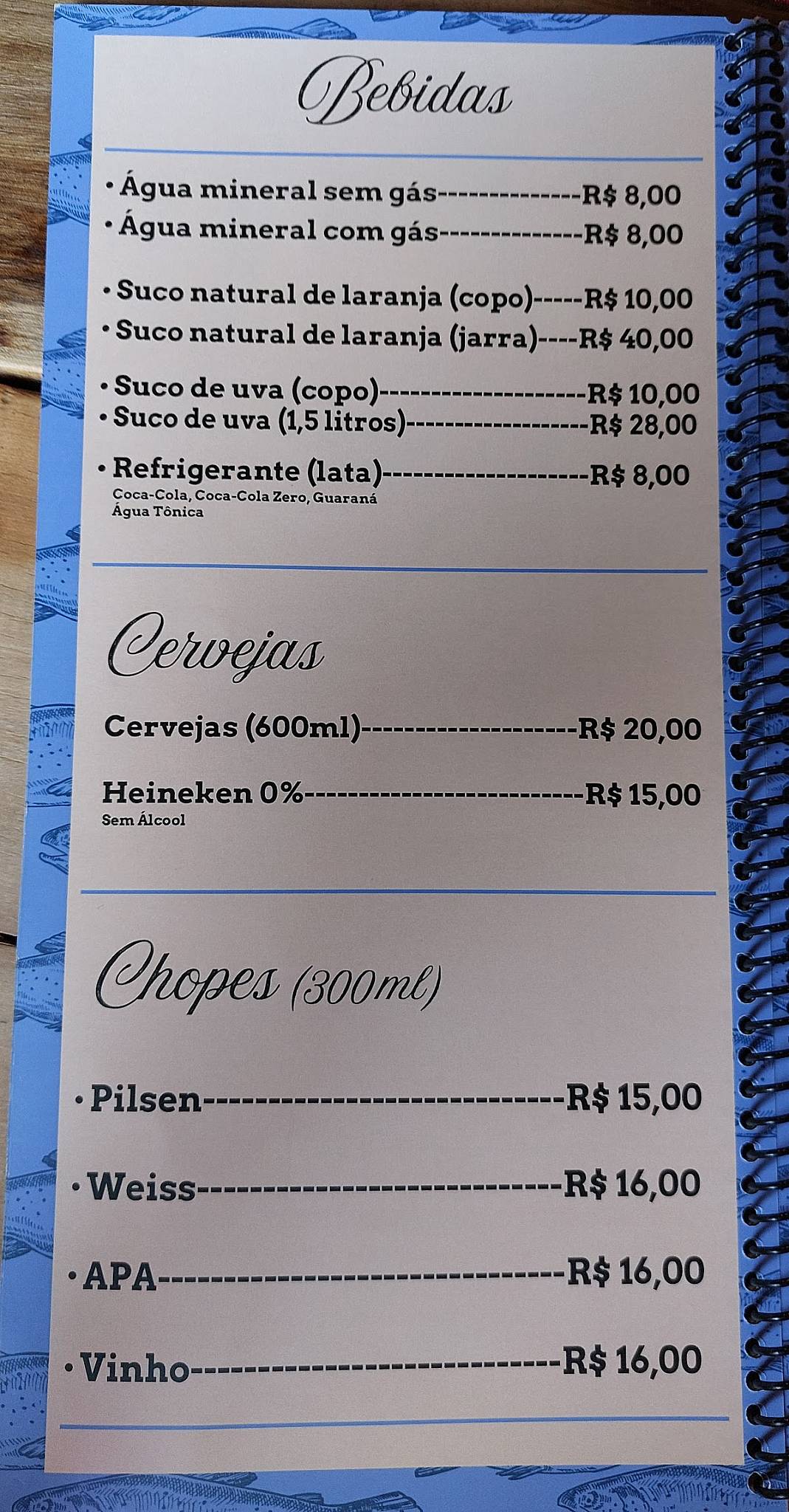 Rota da Truta cardápio