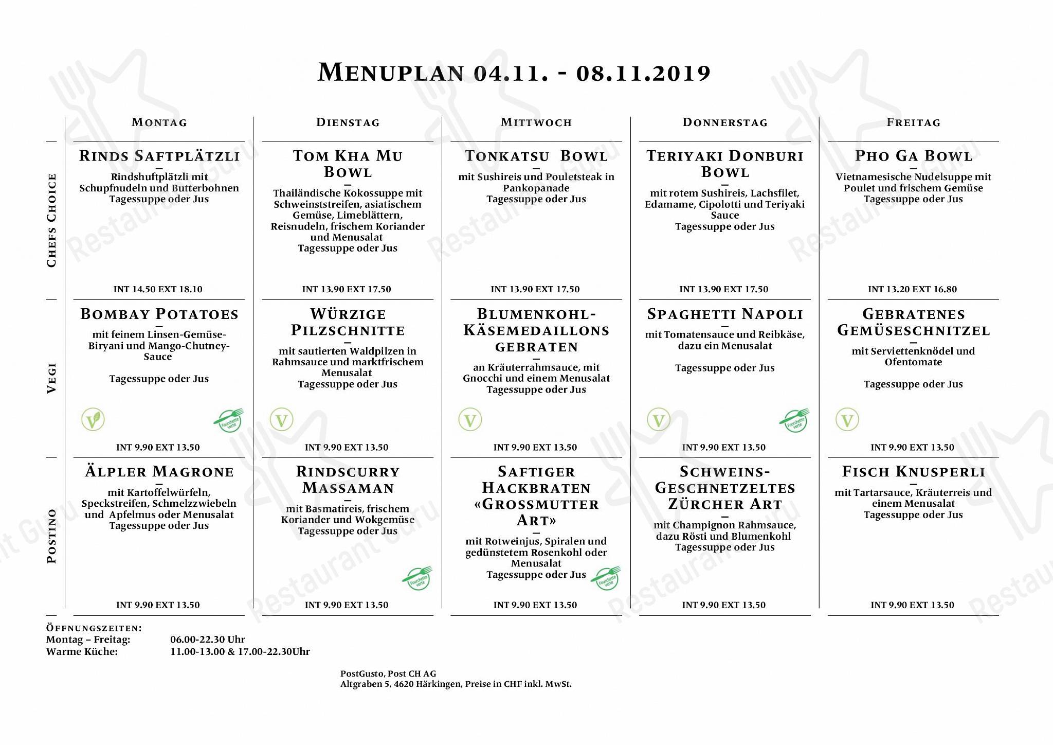 Bar menu per PostGusto ristorante