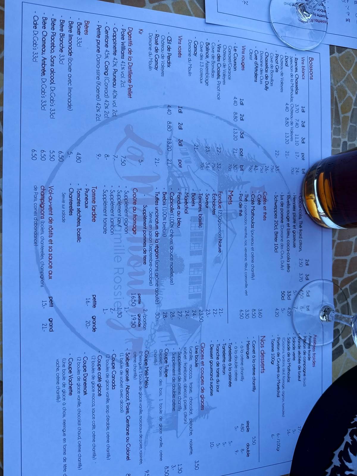 Menu de La Mathoulaz