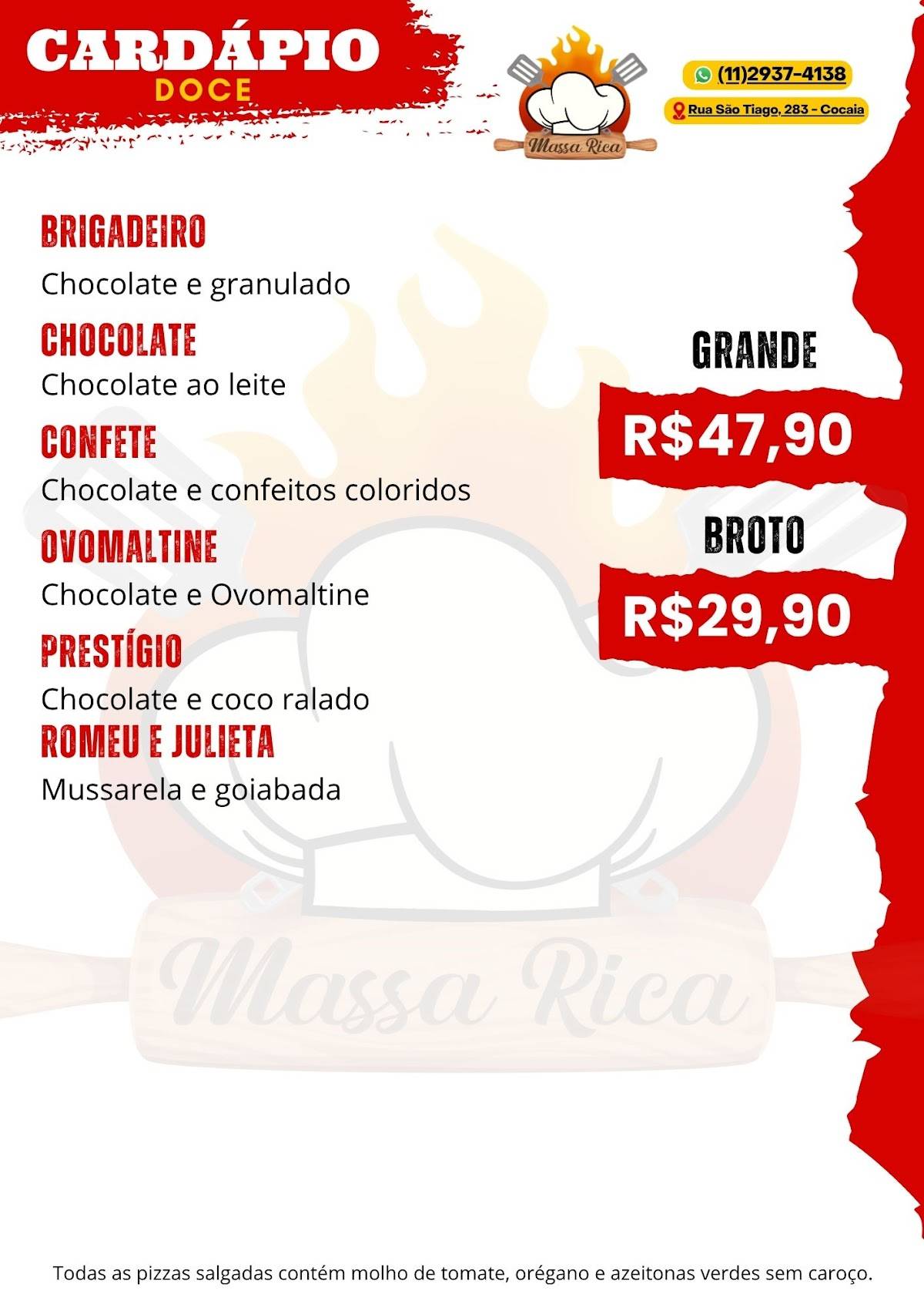Massa Rica - Pizzaria cardápio