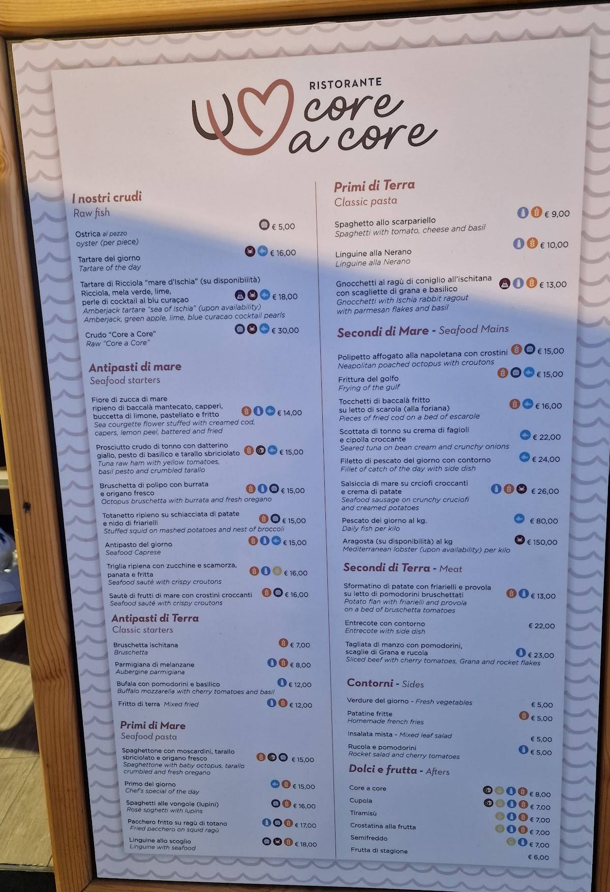Menu di Ristorante Core a Core 
