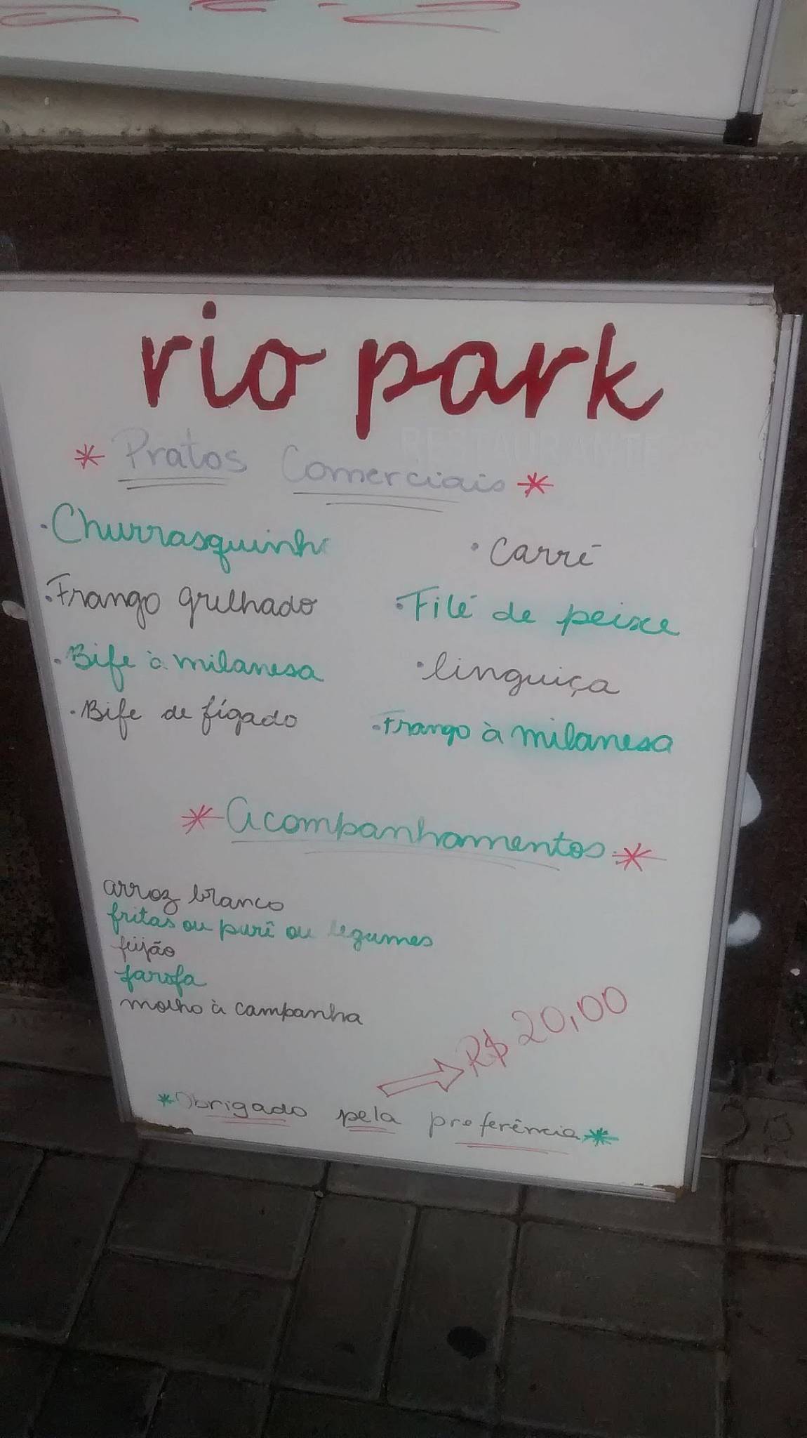 Rio Park Restaurante cardápio
