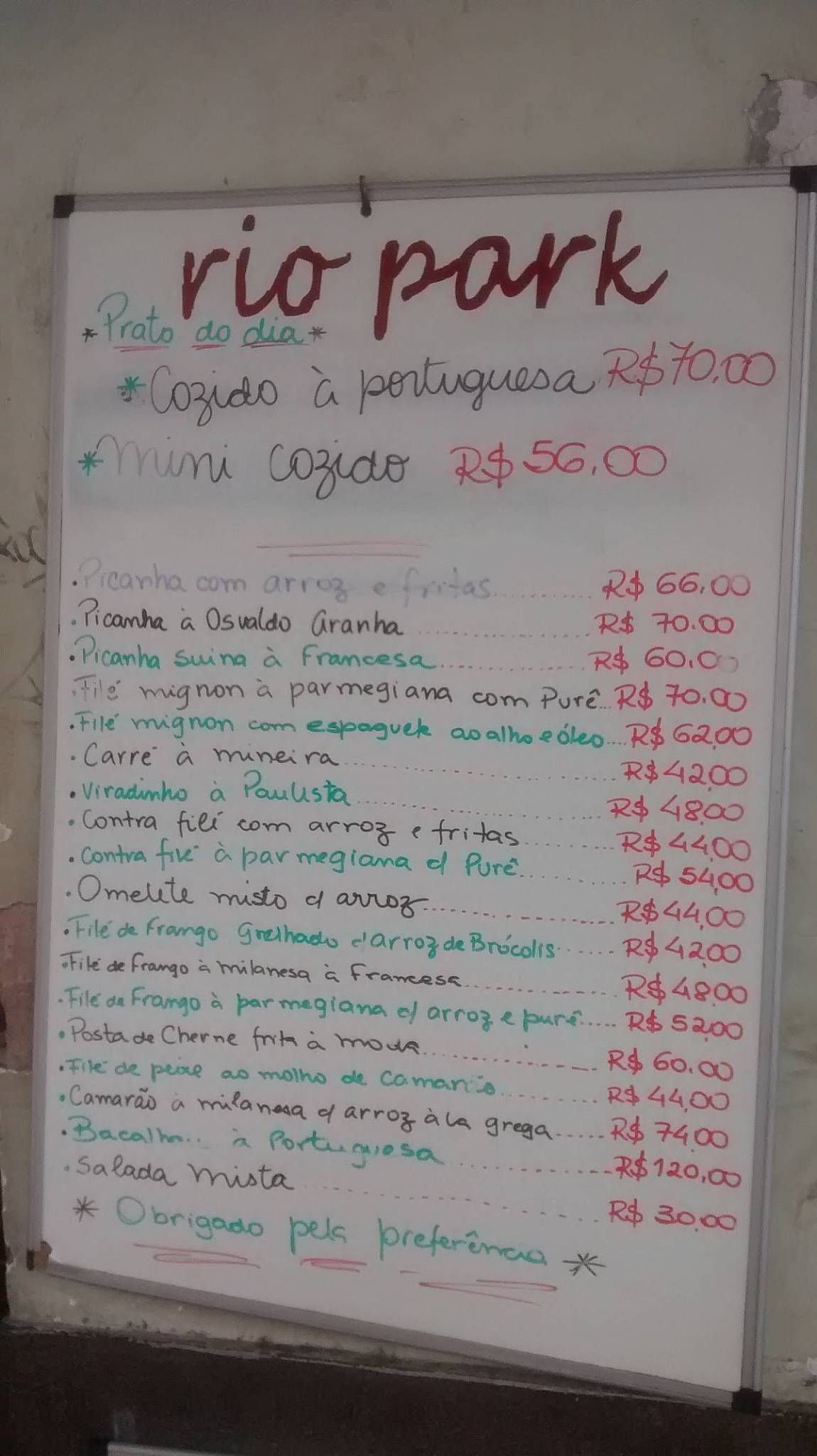 Rio Park Restaurante cardápio