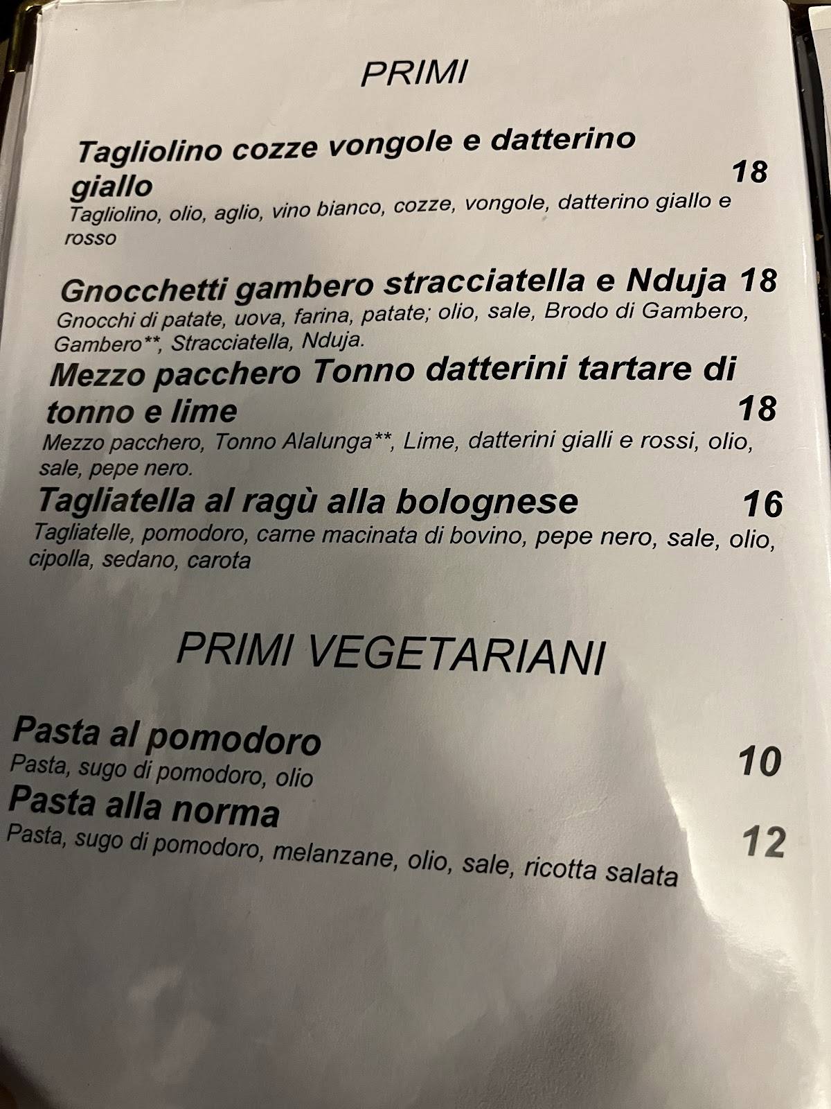 Menu di Ristorante II Generale 