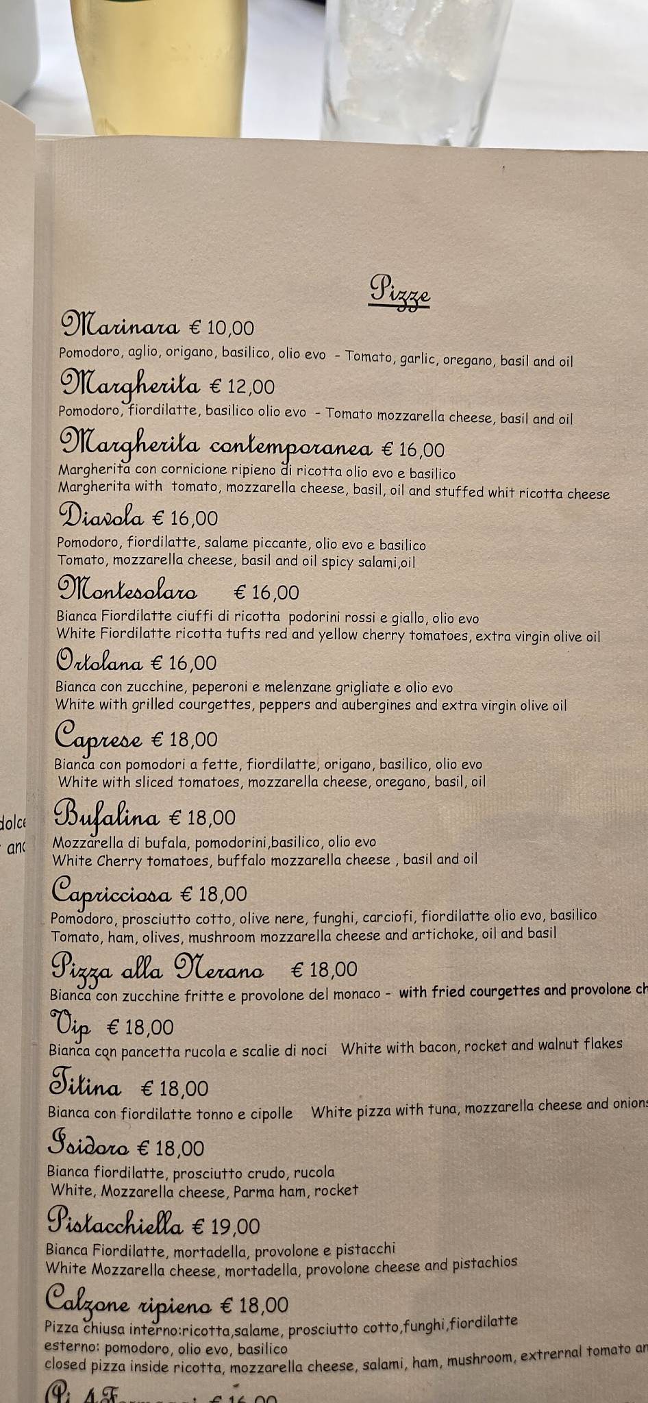 Menu di Ristorante Isidoro 