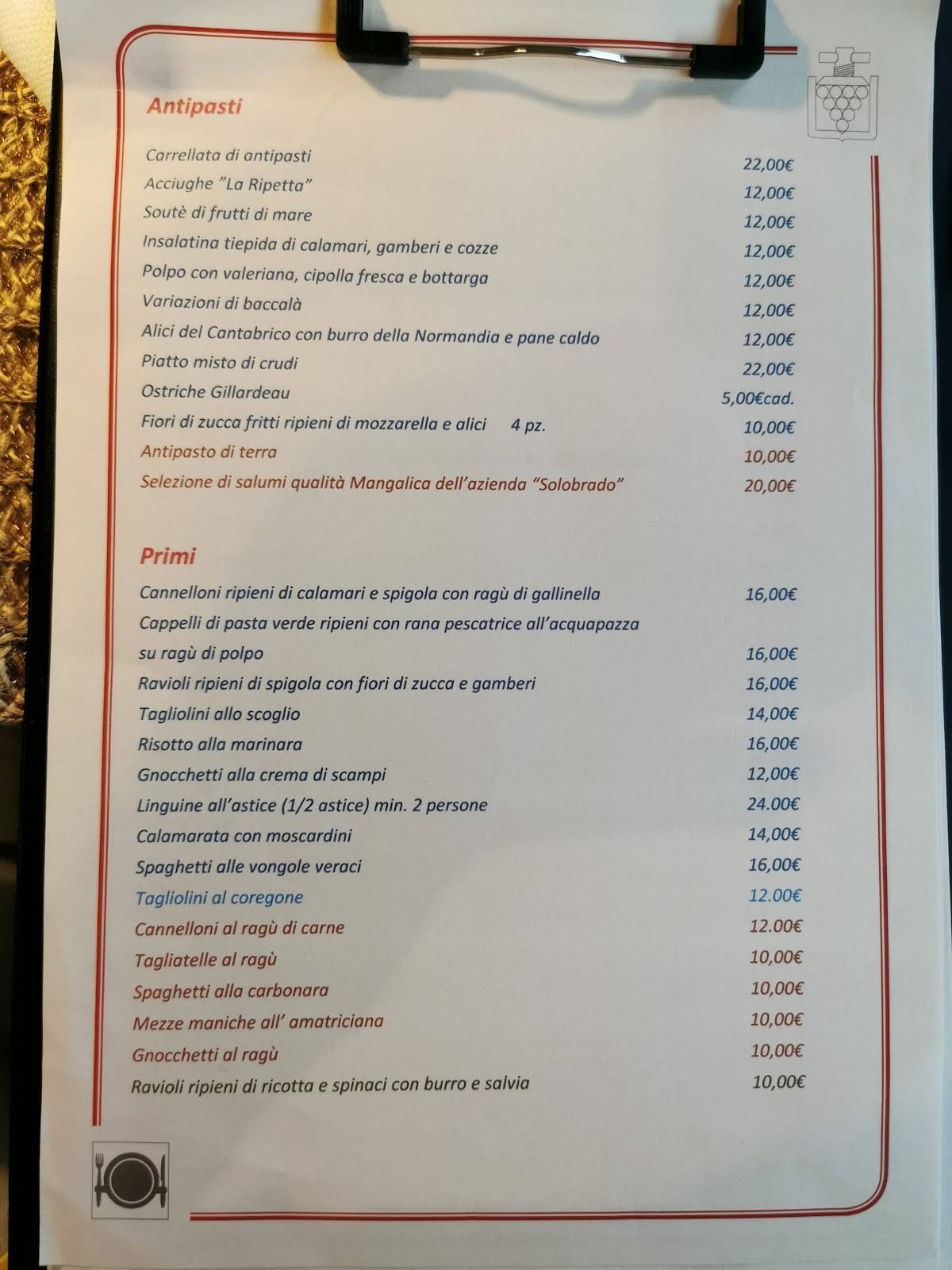 Menu di Ristorante La Ripetta 