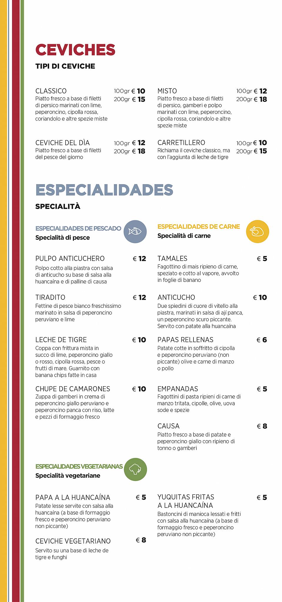 Menu de Ristorante Mi Rico Perù