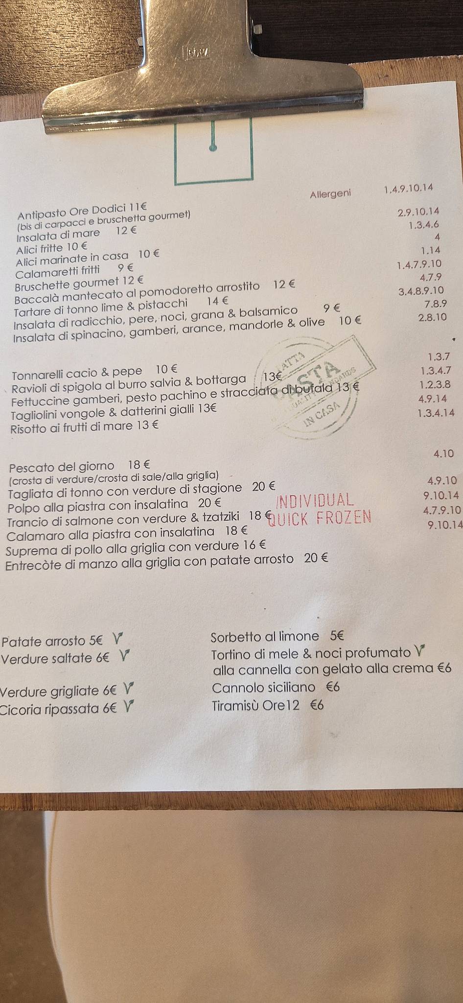 Menu di Ristorante Ore Dodici 