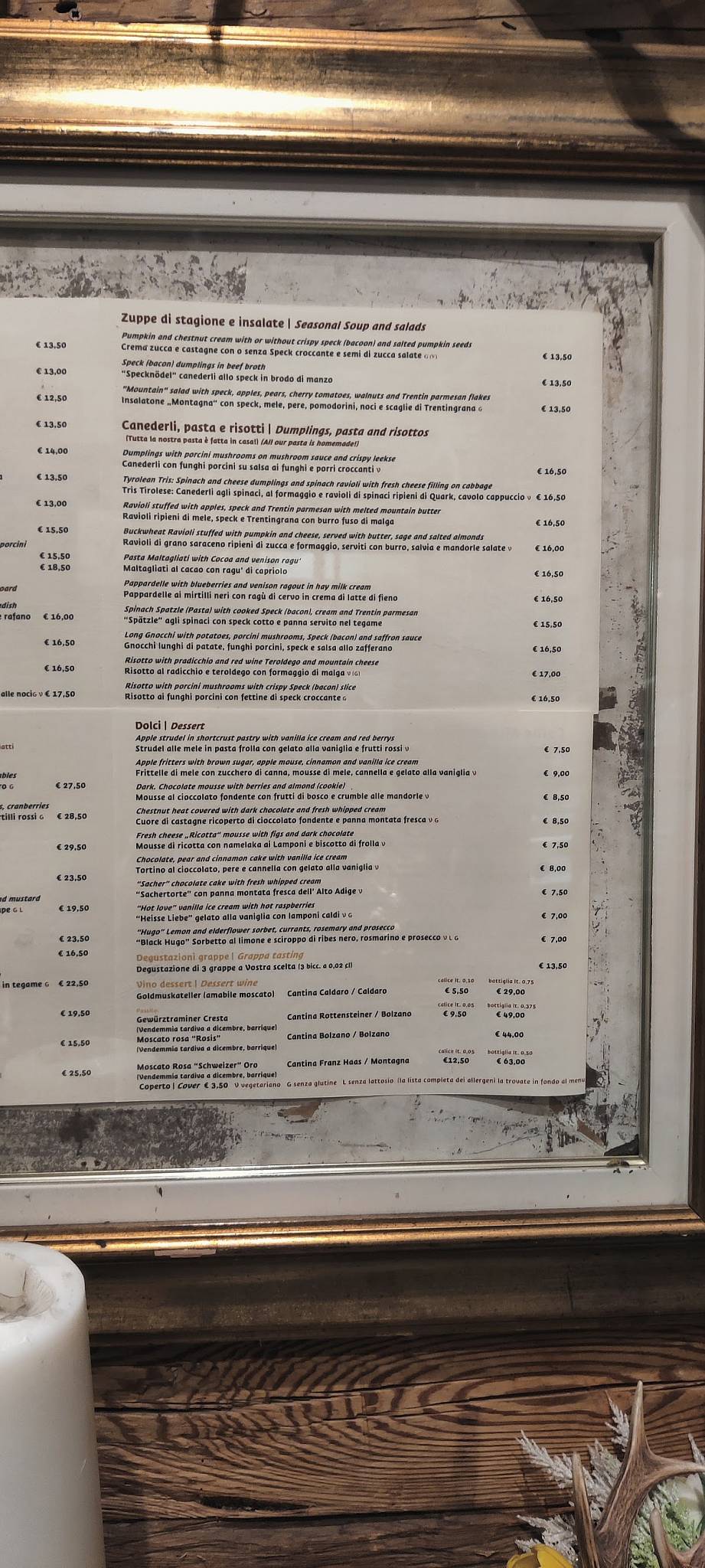 Menu di Ristorante Rifugio, Milano 