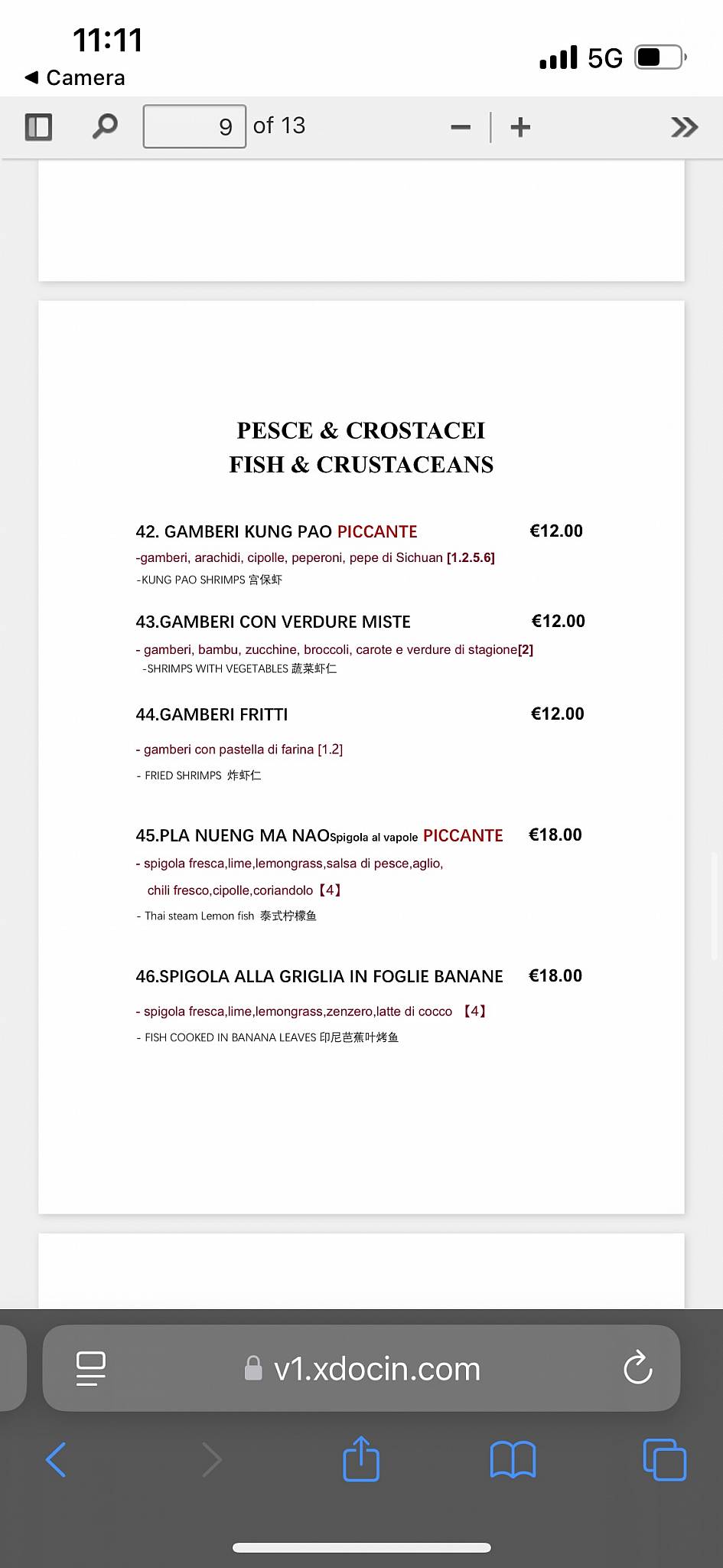 Menu di Ristorante Taste East 