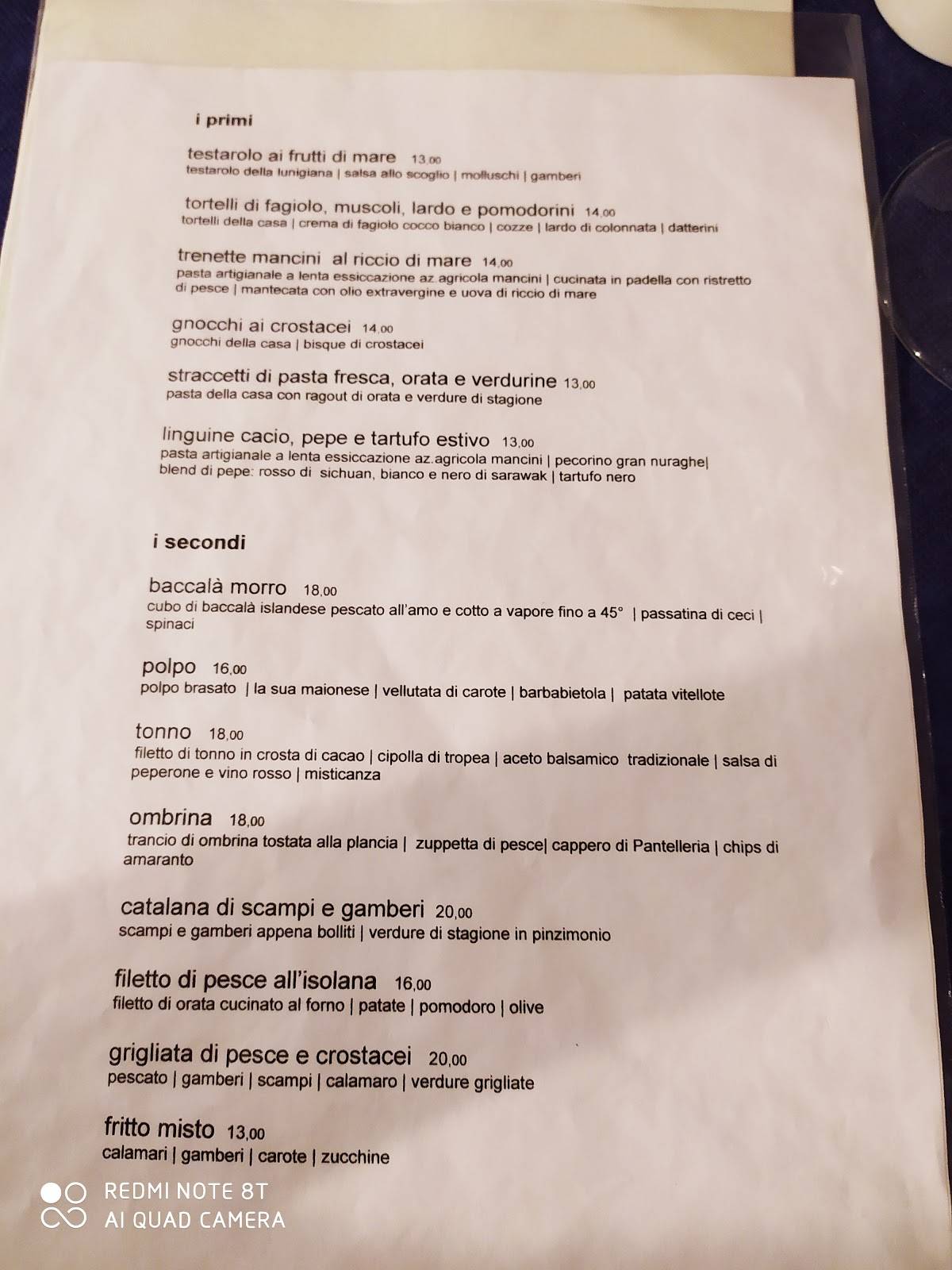Menu di Ristorante il Riccio 